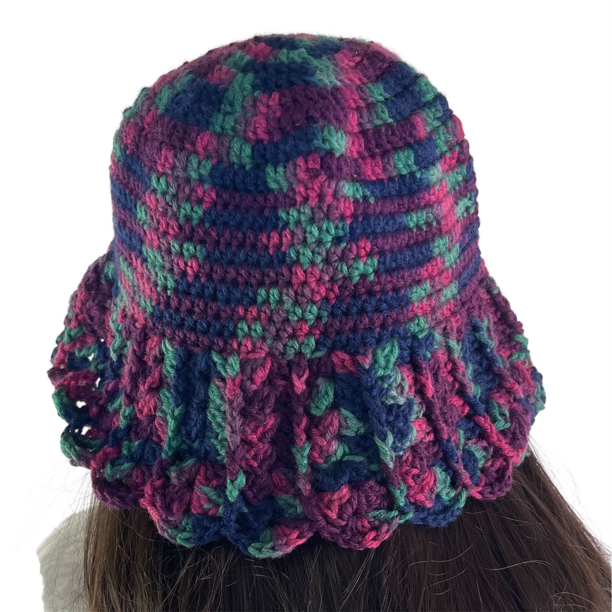 Handmade Crochet Cloche Bucket Hat Purple Pink Green Wine Retro Style Size ONE SIZE - 4 Thumbnail