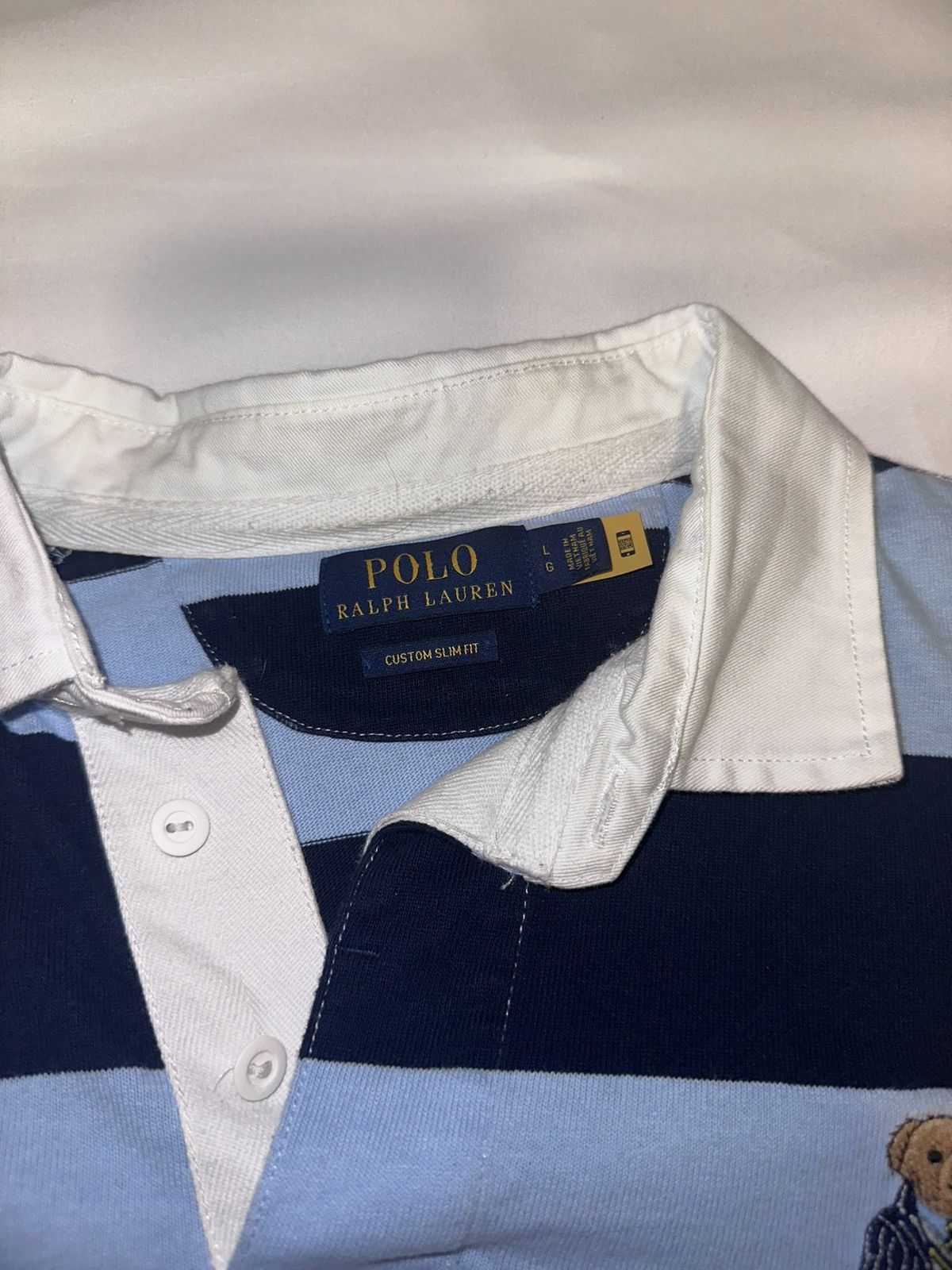 Ralph Lauren Long sleeve polo bear shirt- blue and white stripes, large Size US L / EU 52-54 / 3 - 3 Thumbnail