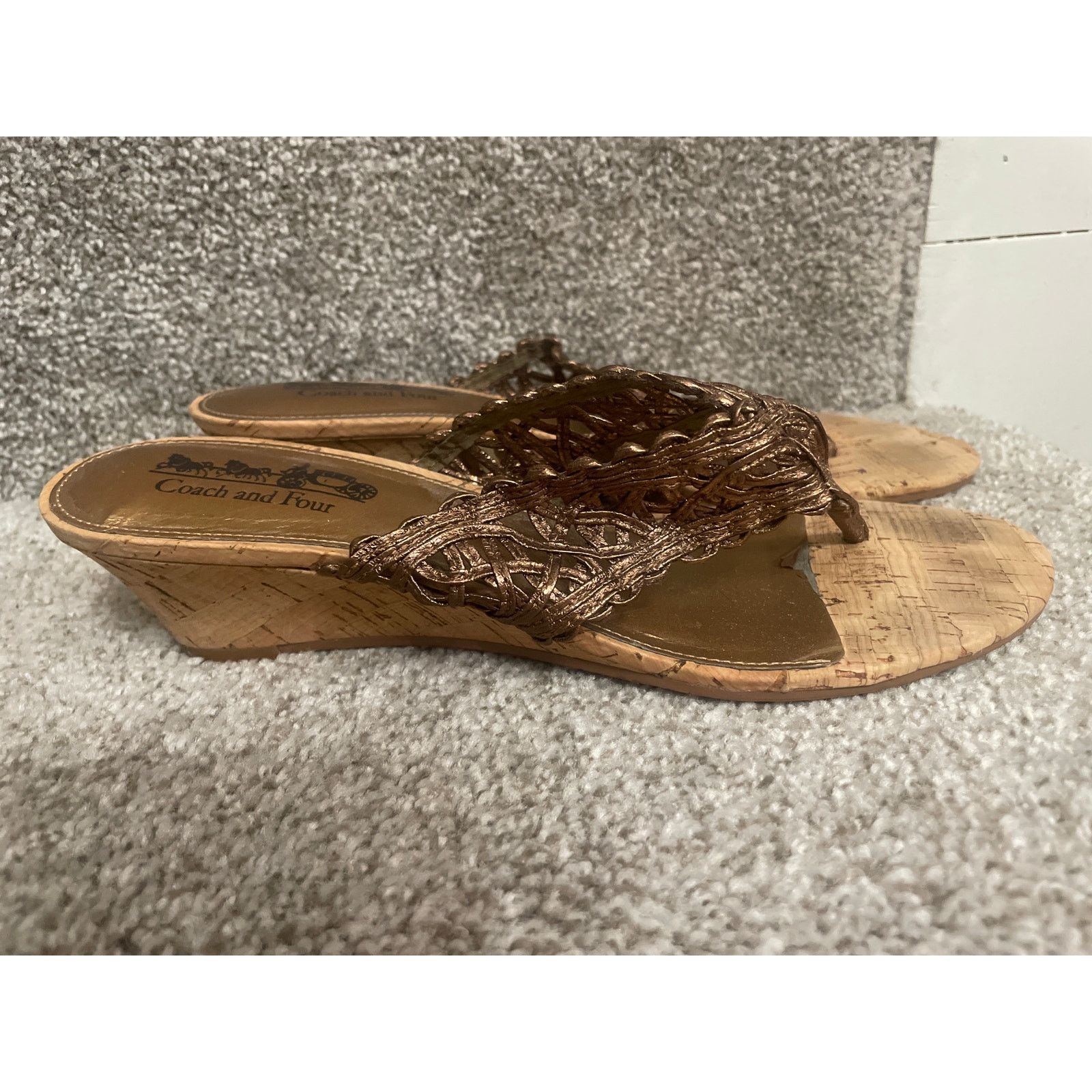 Coach Coach and Four by Coach Bronze Woven Wedge Thong Sandals, 9 Size US 9 / IT 39 - 2 Thumbnail