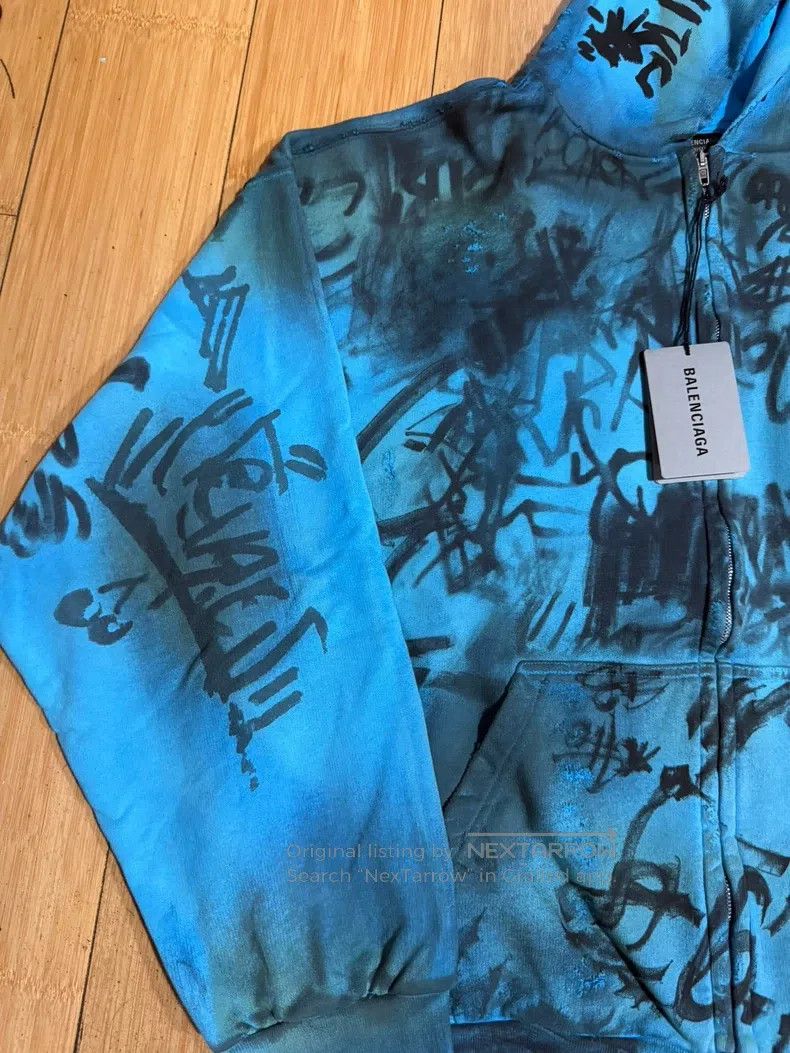 Balenciaga Balenciaga Blue Graffiti Mud-Dyed Jacket Size US M / EU 48-50 / 2 - 2 Thumbnail
