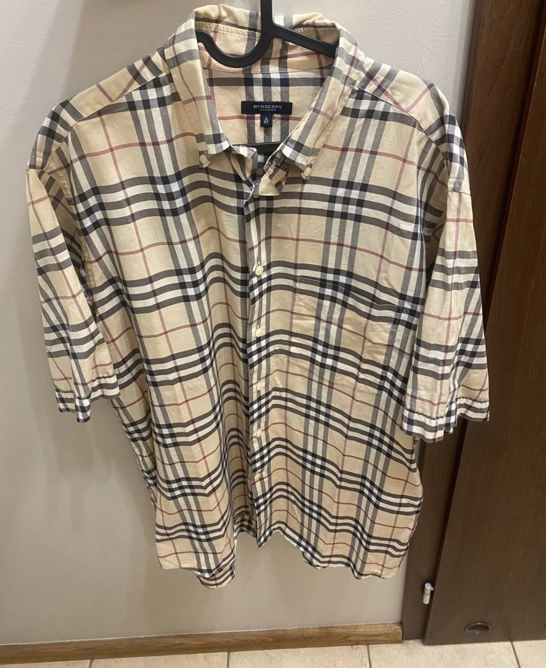 image of Vintage Luxury Fullprint Pattern Shirt Burberry Button Up in Beige, Men's (Size XL)