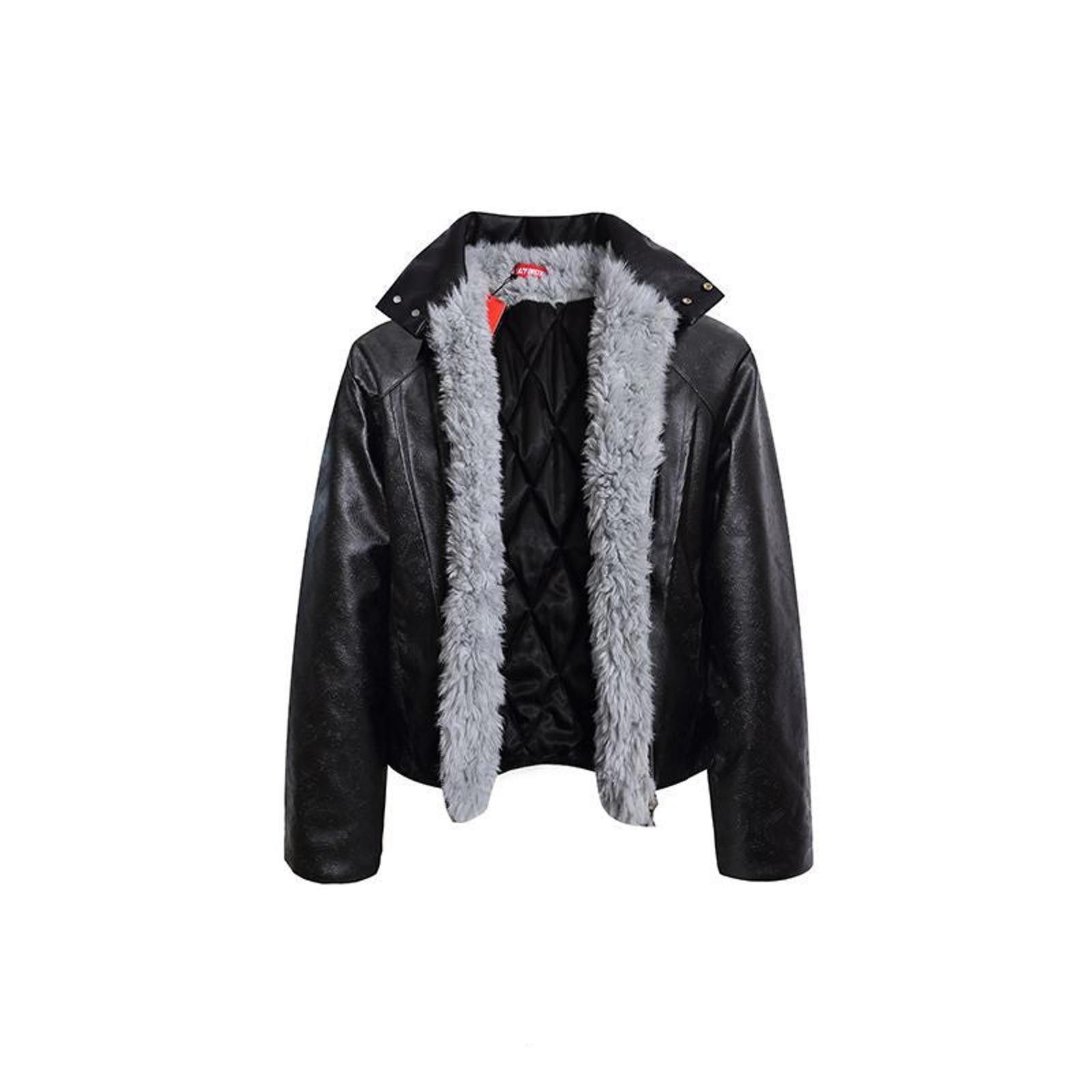 Japanese Brand Black Faux Leather Faux Fur Lined Jacket, Winter Outerwear Size M / US 6-8 / IT 42-44 - 1 Thumbnail