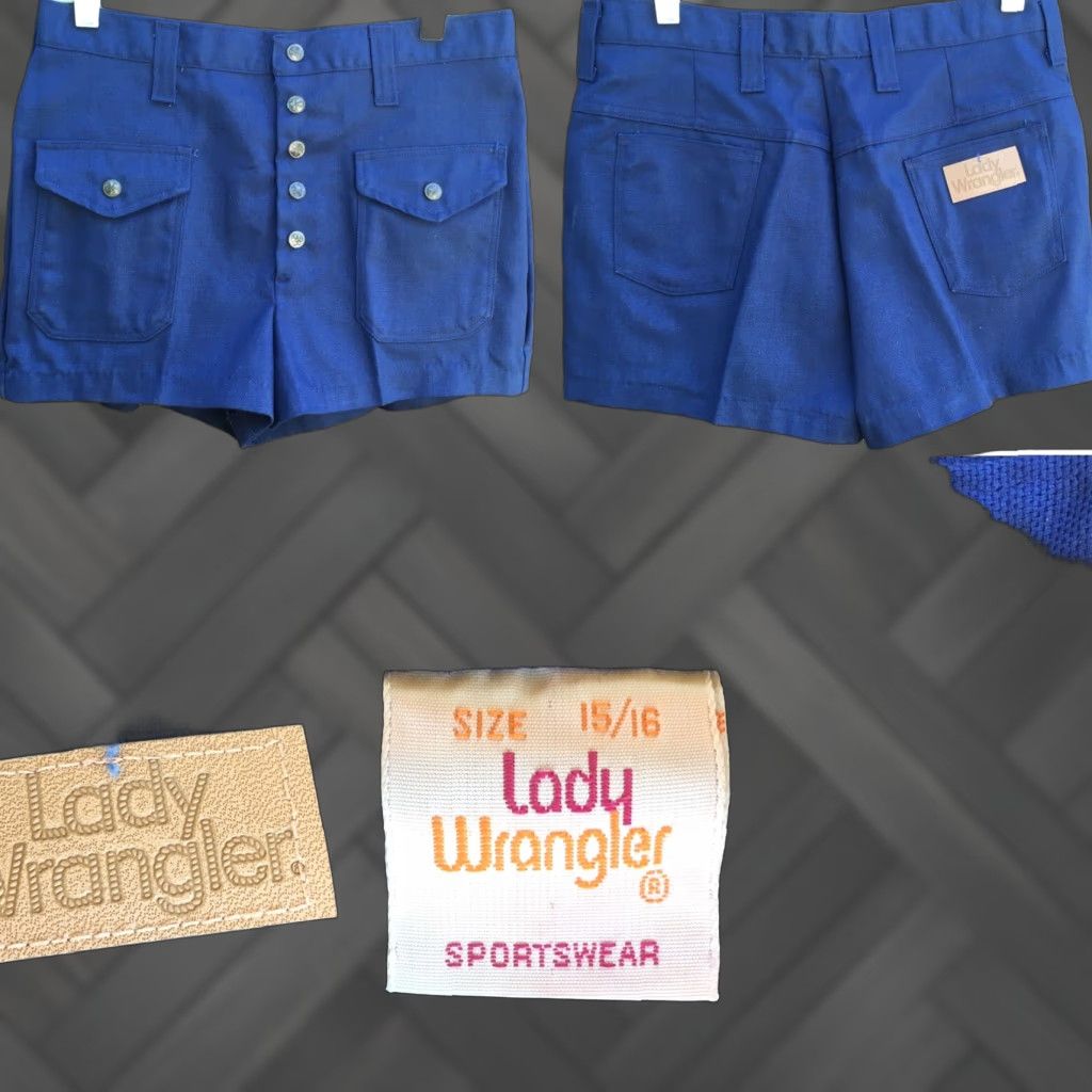 Wrangler VINTAGE Wrangler Shorts High Waist Lady 16 32" Waist Blue Rockabilly 60s 70s Short Womens Denim Snap Fly Mid Century Size 38" / US 16 / IT 52 - 1 Thumbnail