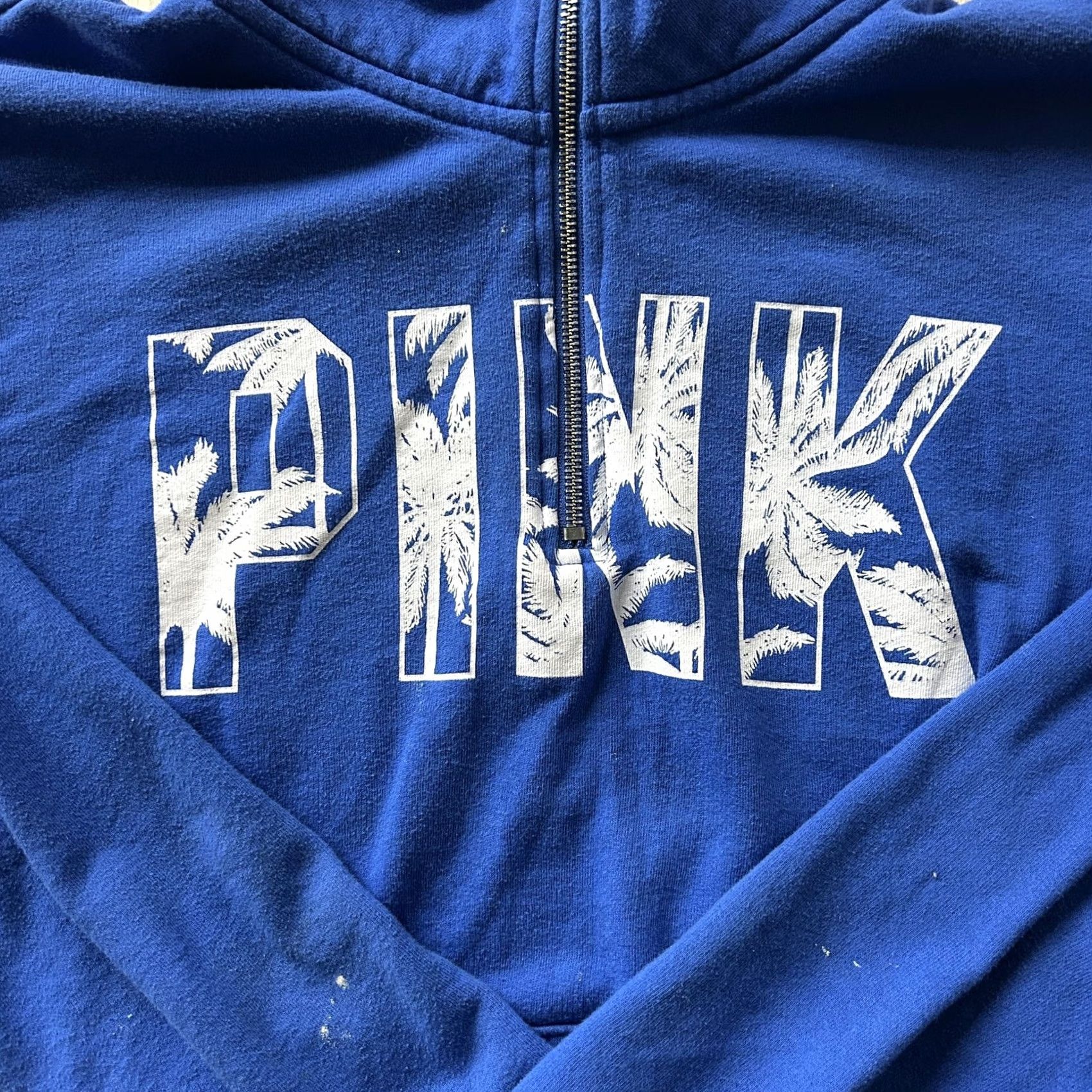 Pinko PINK Victoria's Secret Sweatshirt Womens Medium Blue 1/4 Zip Palm Tree Fleece Size M / US 6-8 / IT 42-44 - 3 Thumbnail