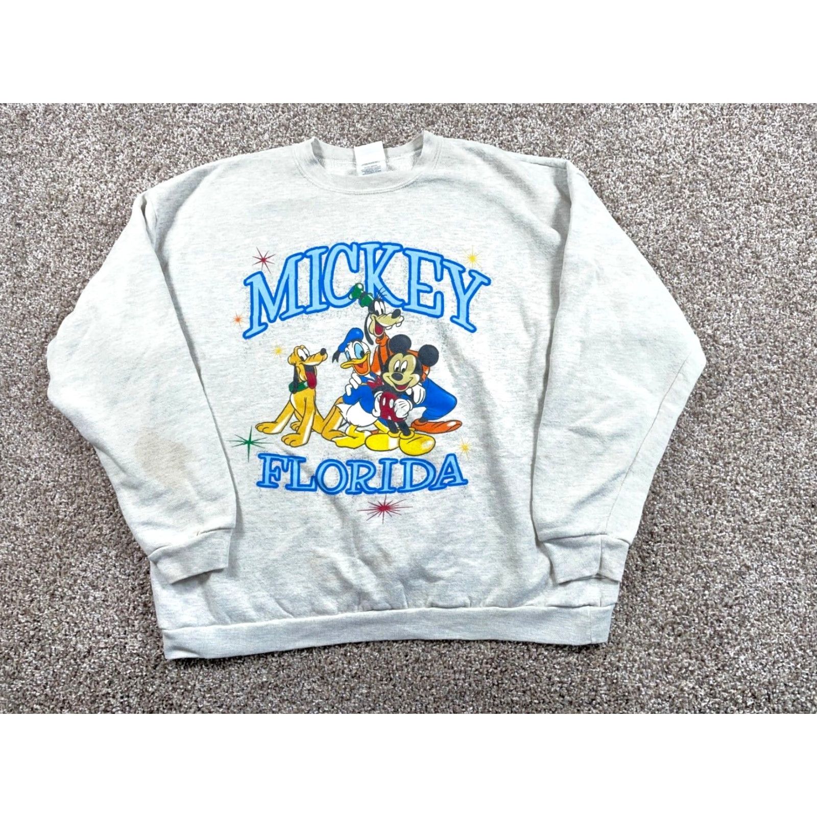 Tultex VINTAGE Disney Florida Print Sweatshirt Adult XL Gray 50/50 Mickey Goofy Pluto Tultex Crew Neck Pullover Graphic Print 90s Cartoon TV Mens Size US XL / EU 56 / 4 - 2 Thumbnail