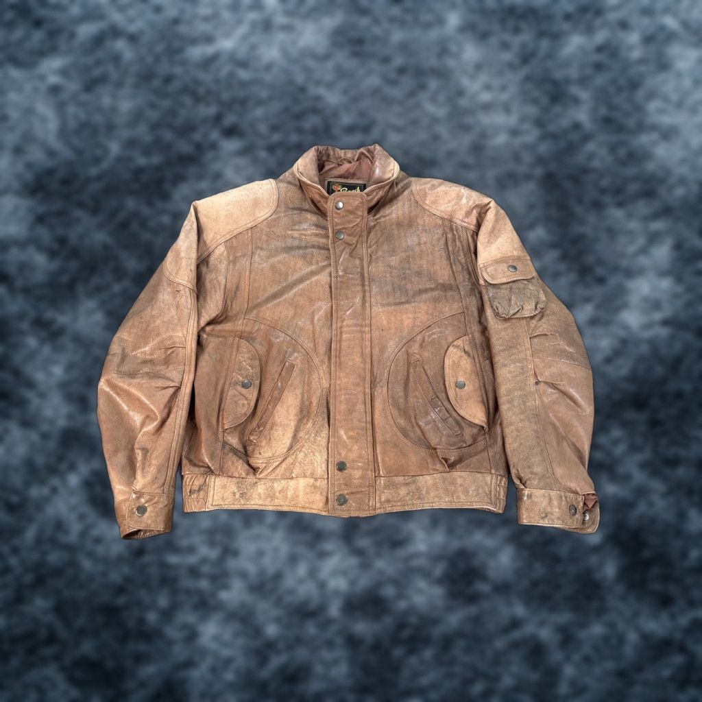 Vintage VINTAGE Reed Sportswear Leather Jacket Men's Bomber Size M/L Brown Full Zip Jacket Size US M / EU 48-50 / 2 - 1 Thumbnail