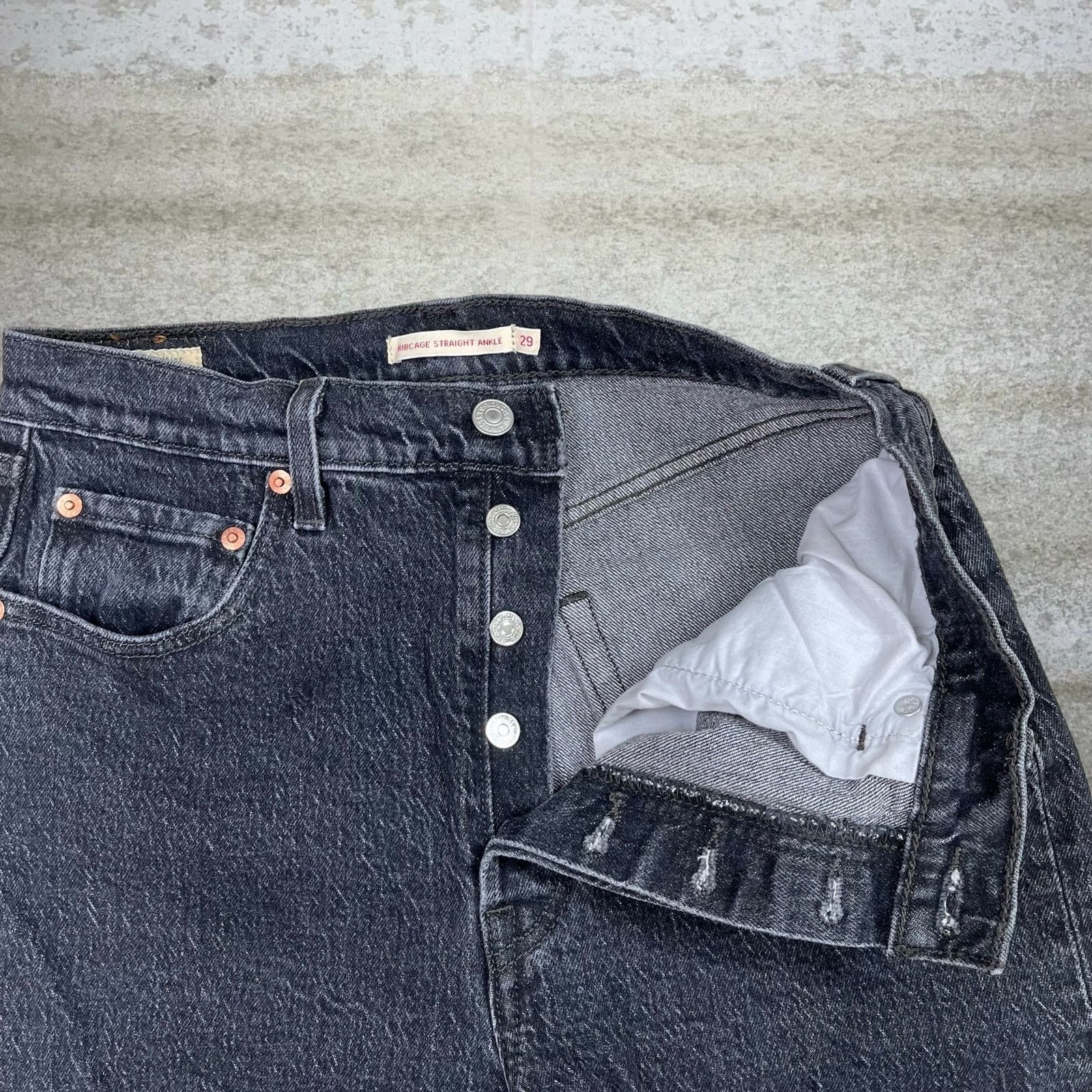 Levi's Vintage Y2K Levis Big E Jeans 501 29x30 Straight Black Wash Size 29" - 5 Thumbnail