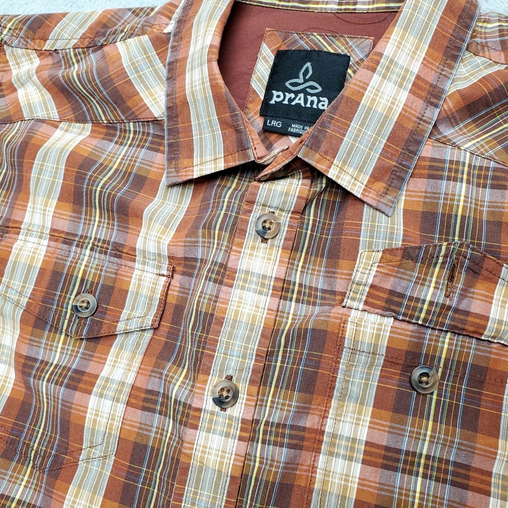 Prana Prana Shirt Mens L Brown Plaid Organic Cotton Blend Western Outdoor Casual Button-Up Short Sleeve Collared Pockets Size US L / EU 52-54 / 3 - 8 Thumbnail