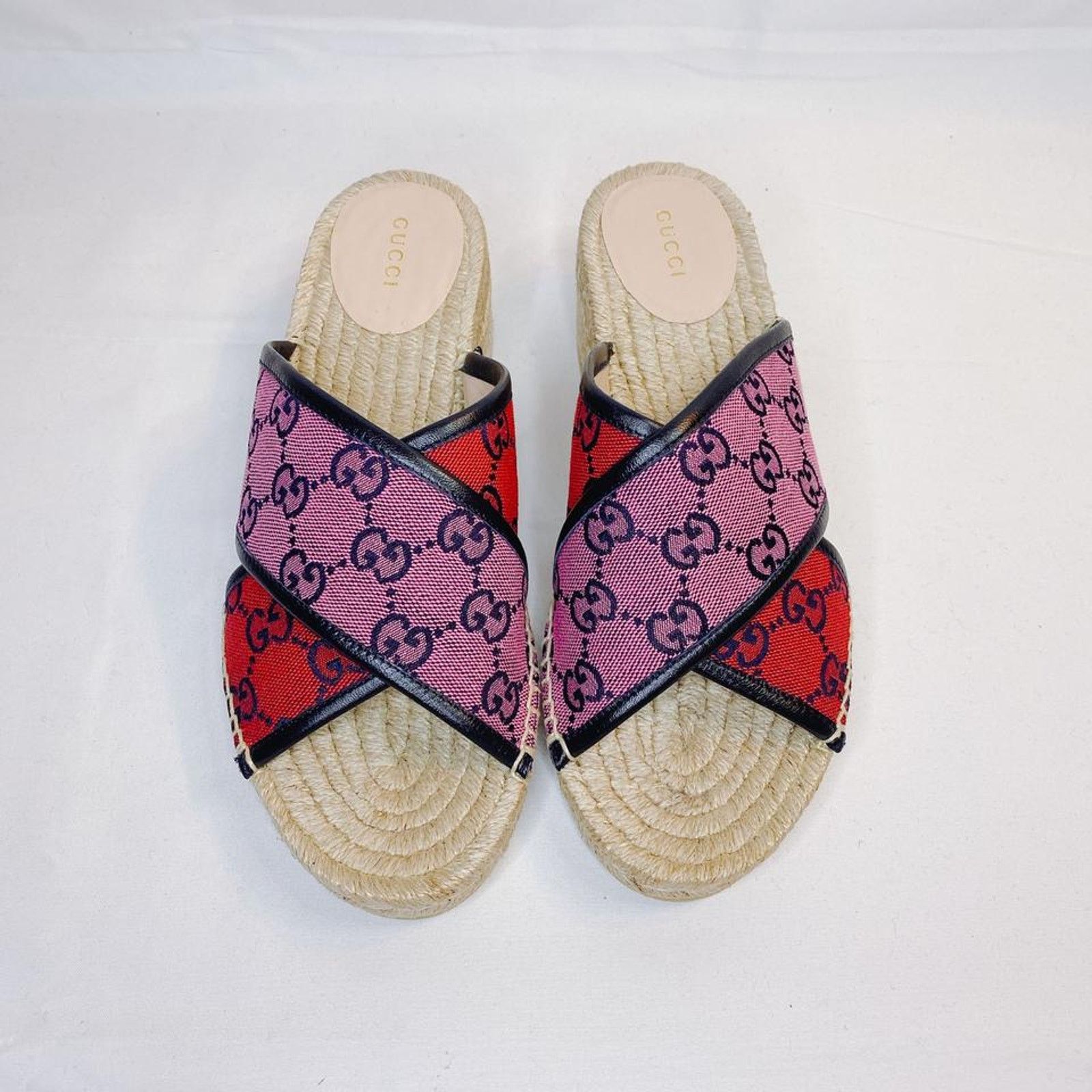 Gucci Pilar GG logo multicolor espadrilles heels slippers Size US 9.5 / IT 39.5 - 3 Thumbnail