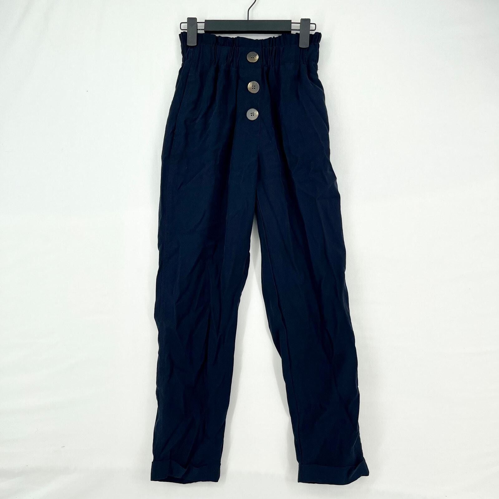 Zara Zara High Waisted Navy Pleated Slim Fit Trousers Size XS Size 23" - 1 Thumbnail