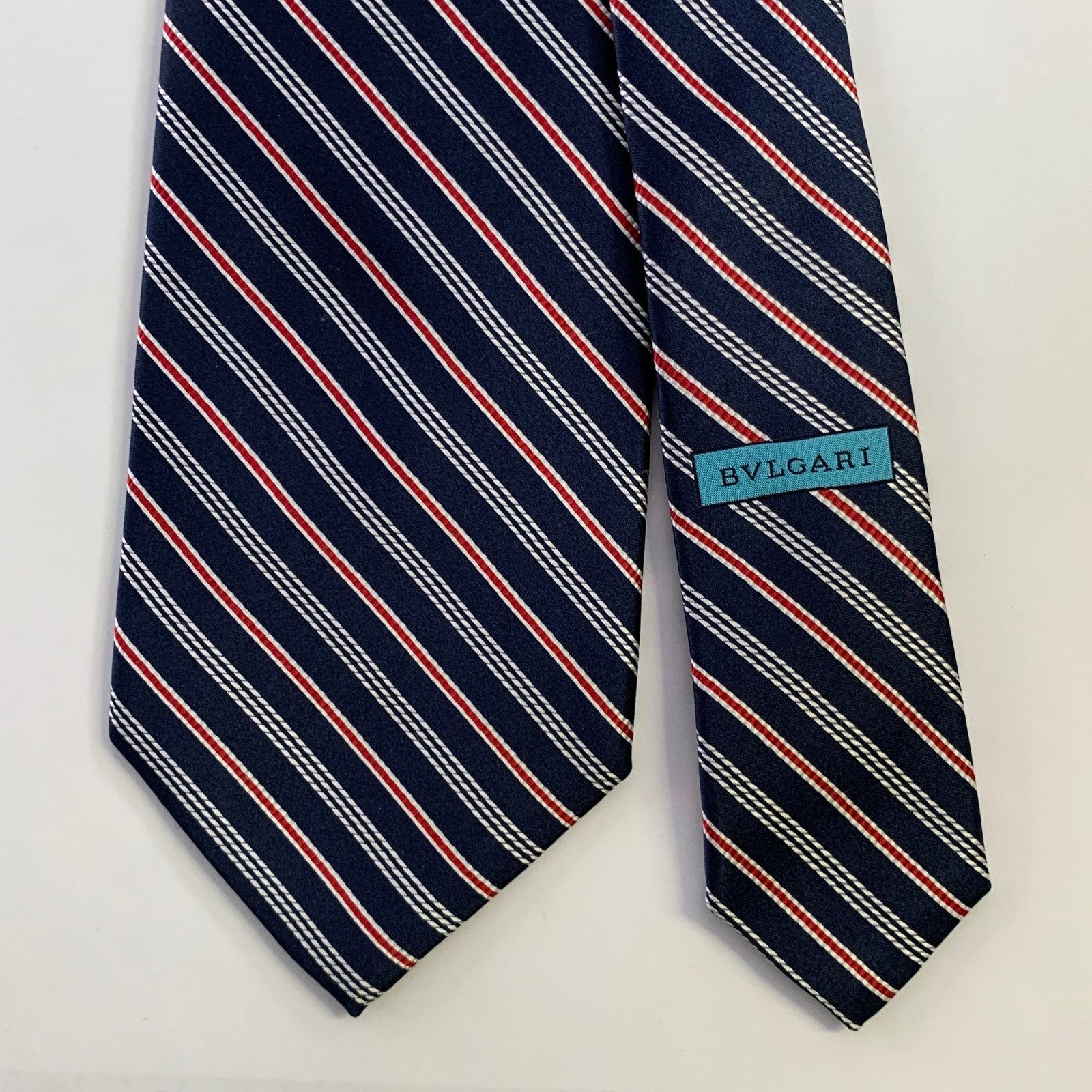 Bvlgari BVLGARI Navy Red Diagonal Stripe Silk Tie Size ONE SIZE - 1 Thumbnail