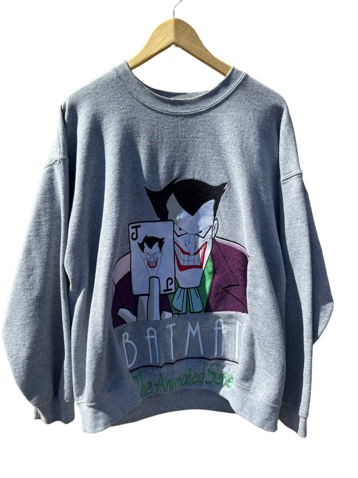 image of Joker Anime Crewnck Grey Supe Batman The Animated Series, Men's (Size XL)