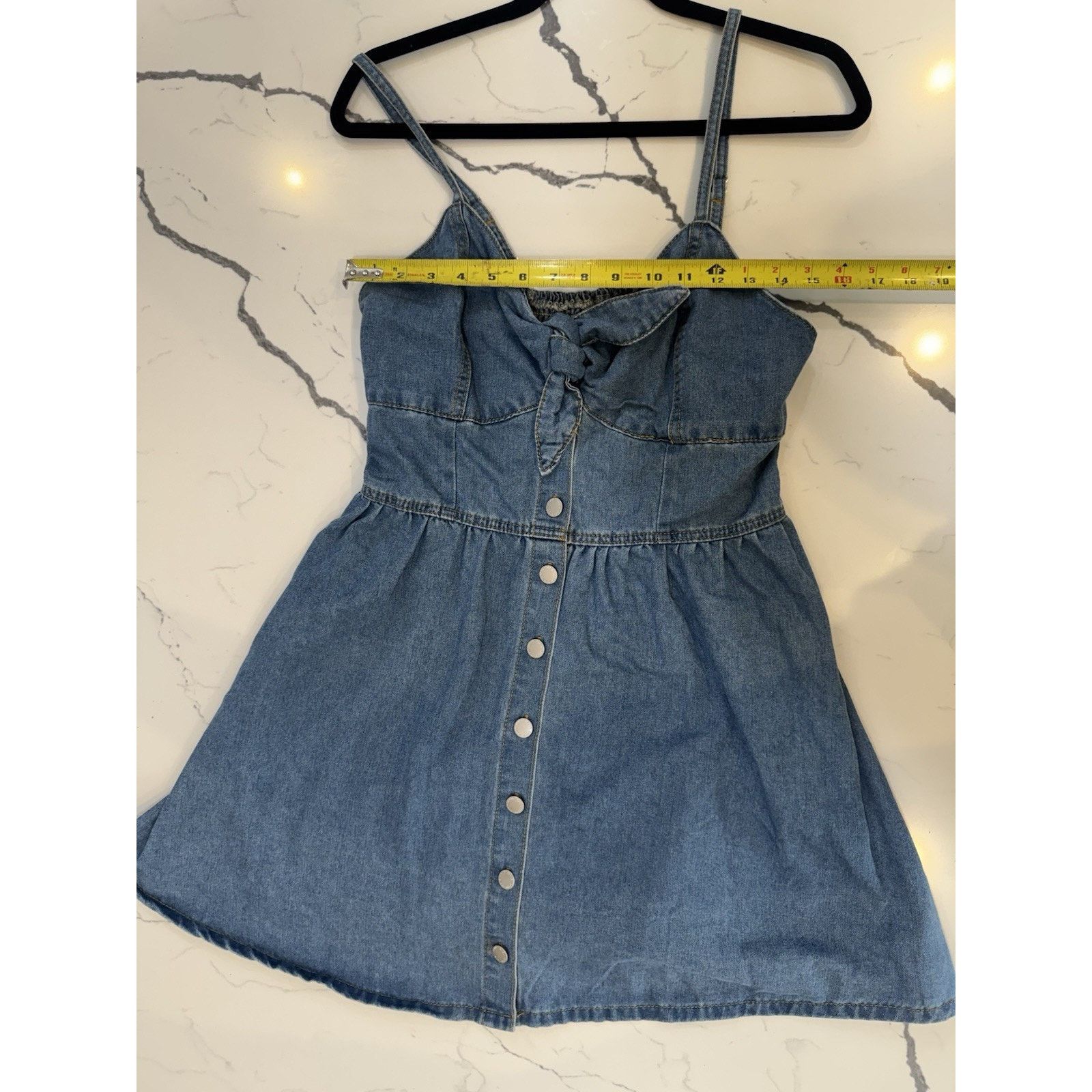Shein SHEIN Denim Mini Dress XL Blue Button Front Bow Tie Size XL / US 12-14 / IT 48-50 - 6 Thumbnail