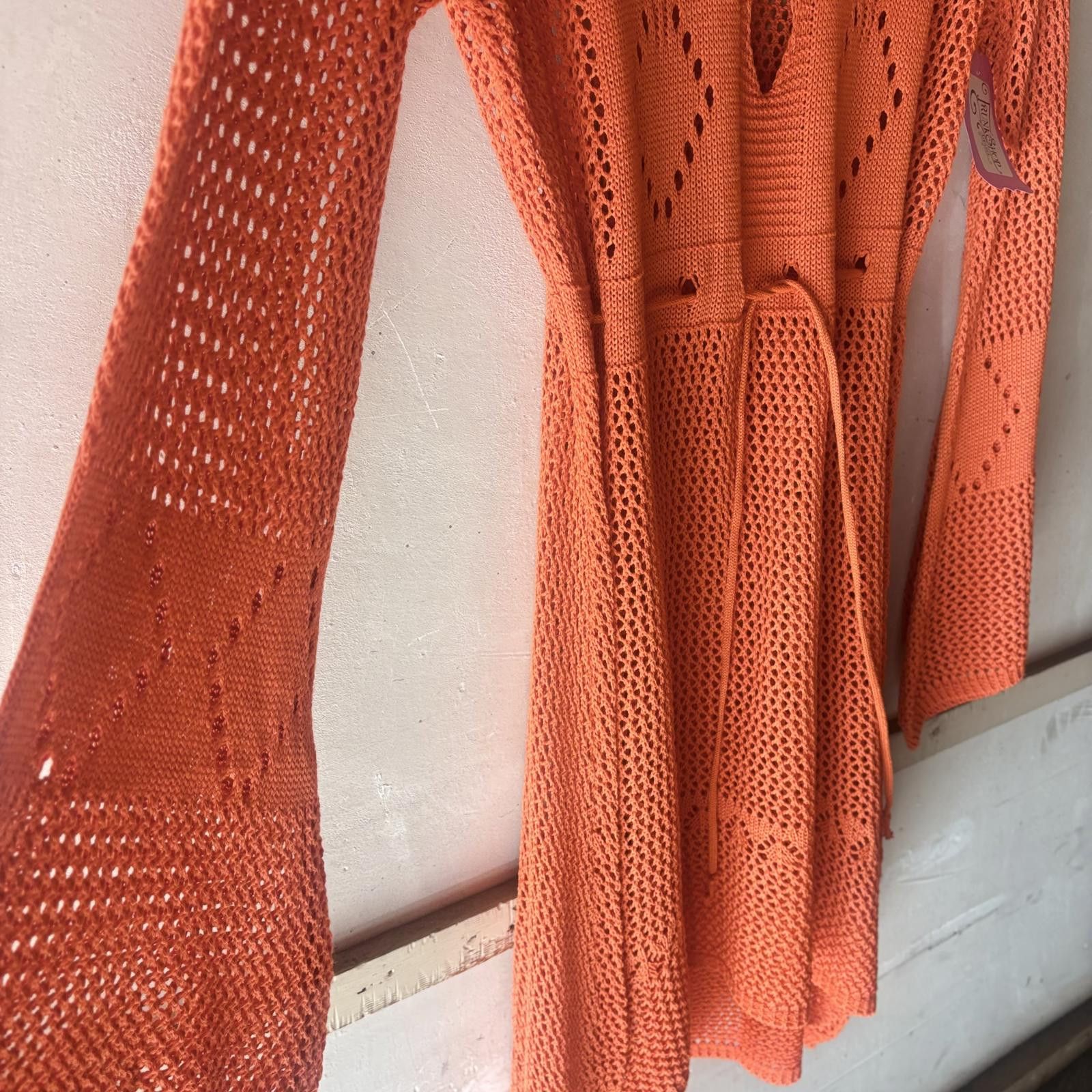Other Cute Orange Crochet Knit Dress with Tie Waist Size S / US 4 / IT 40 - 3 Thumbnail