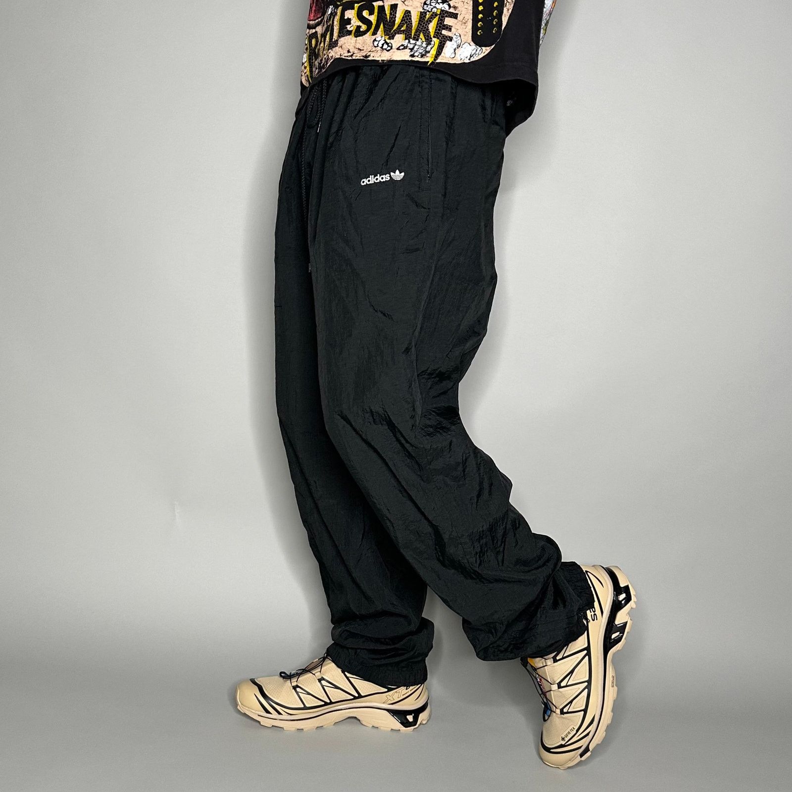 Adidas × Vintage Crazy Vintage 90s Adidas Track Pants Jet Black Nylon Joggers Size US 36 / EU 52 - 1 Thumbnail