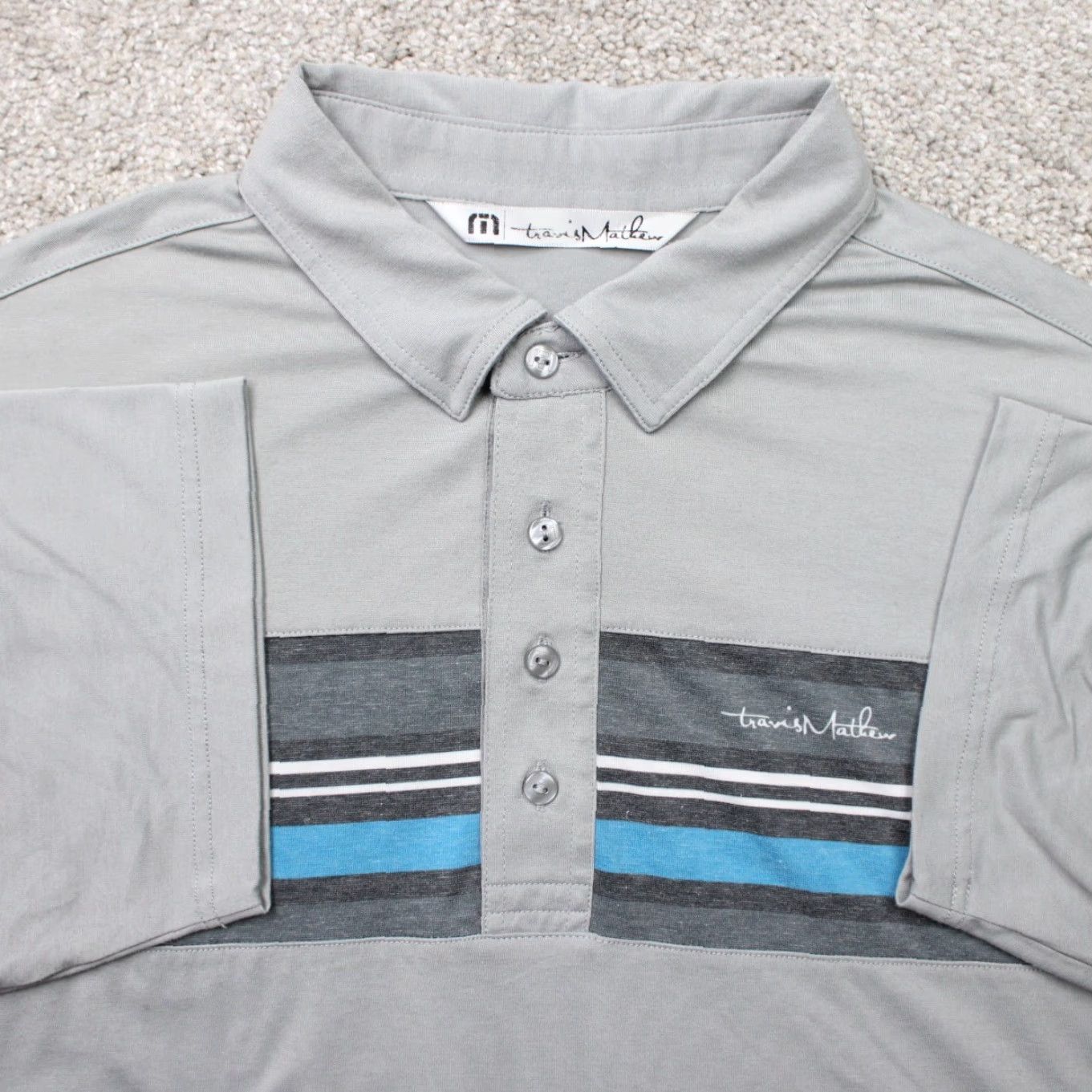 TravisMathew Travis Mathew Polo Shirt Mens Medium Gray Cotton/Polyester Stretch Short Sleeve Size US M / EU 48-50 / 2 - 2 Thumbnail