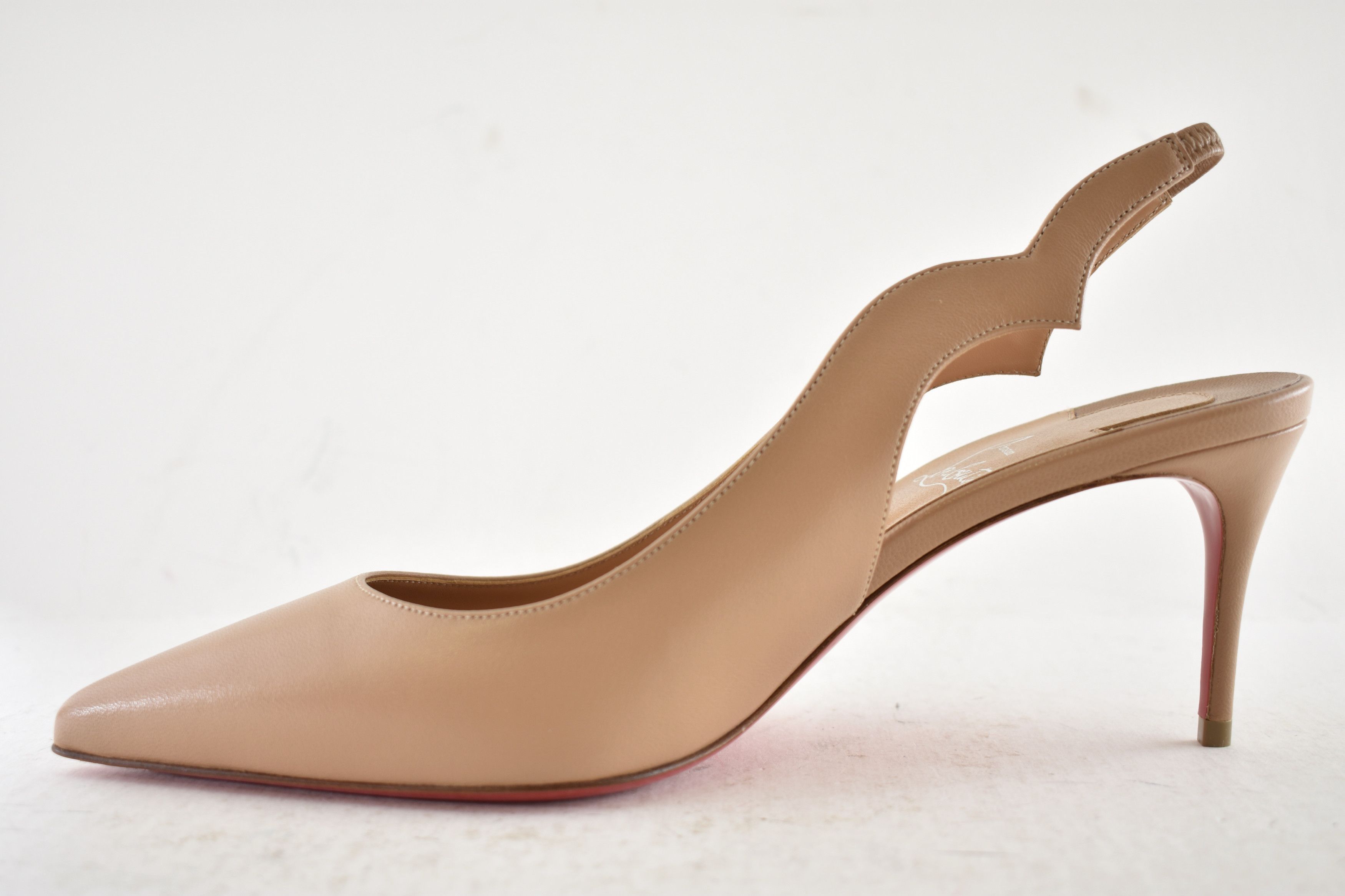 Christian Louboutin Hot Chick Sling 70 Nude Blush Nappa Leather Low Heel Pump 37 Size US 7 / IT 37 - 8 Thumbnail