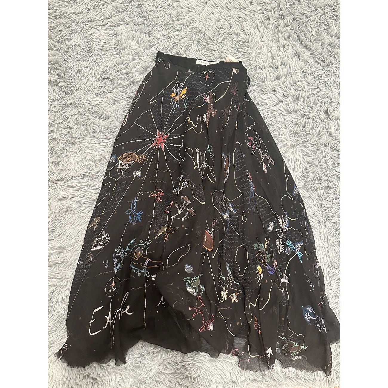 Christian Dior Paris Black Embroidered Long Sleeve Sheer Top