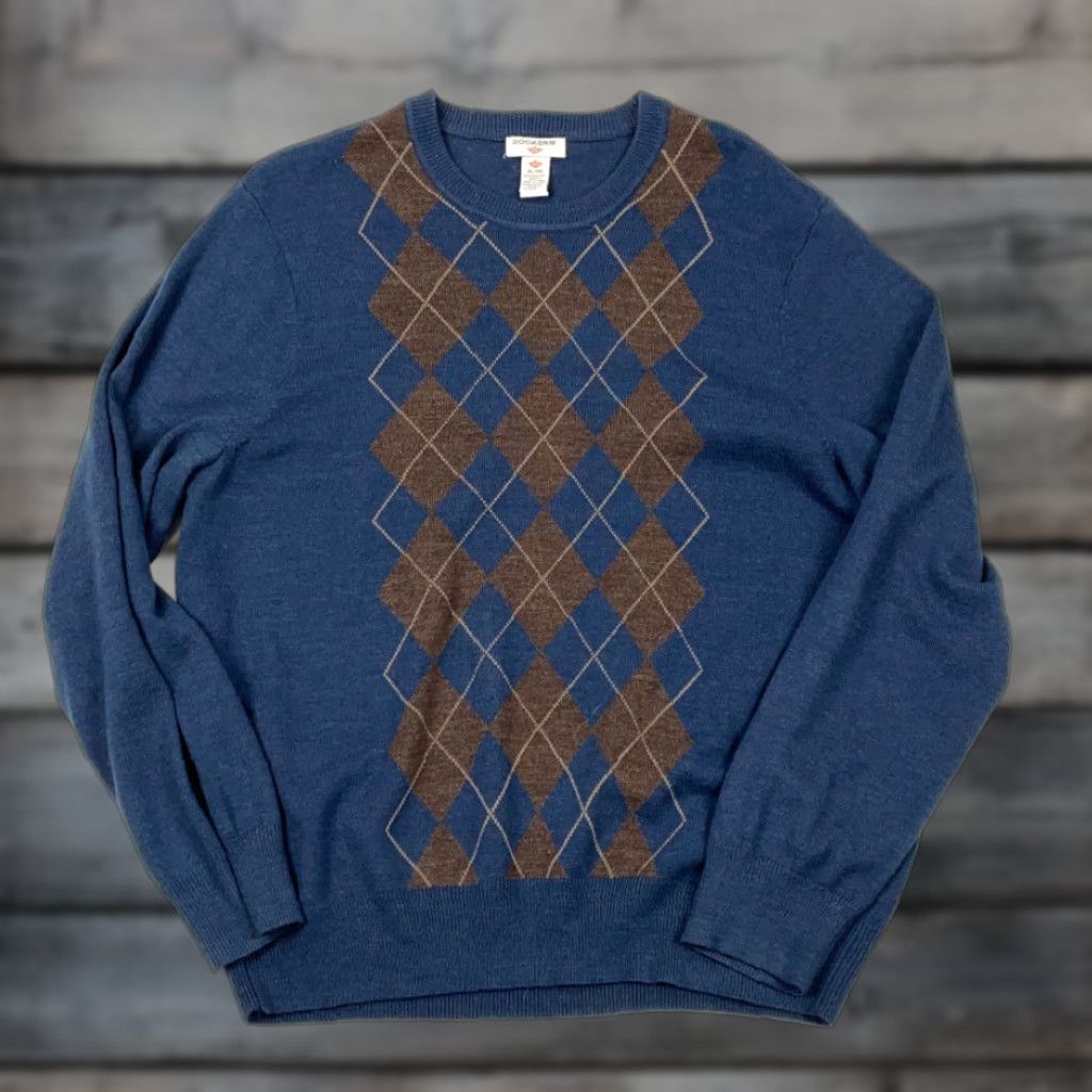 Dockers DOCKERS Dad Style Argyle Diamond Pullover Sweater Adult XL Blue Lightweight 90s Mens Size US XL / EU 56 / 4 - 1 Thumbnail