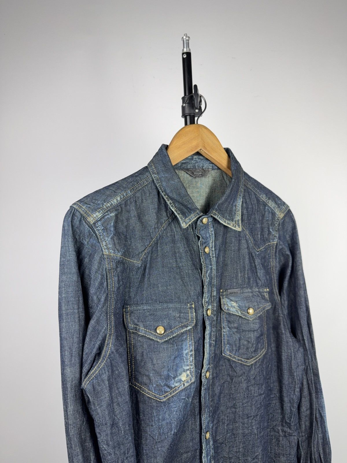 Diesel 00s Vintage Diesel Western Denim Shirt Faded Blue Cotton Size US L / EU 52-54 / 3 - 4 Thumbnail
