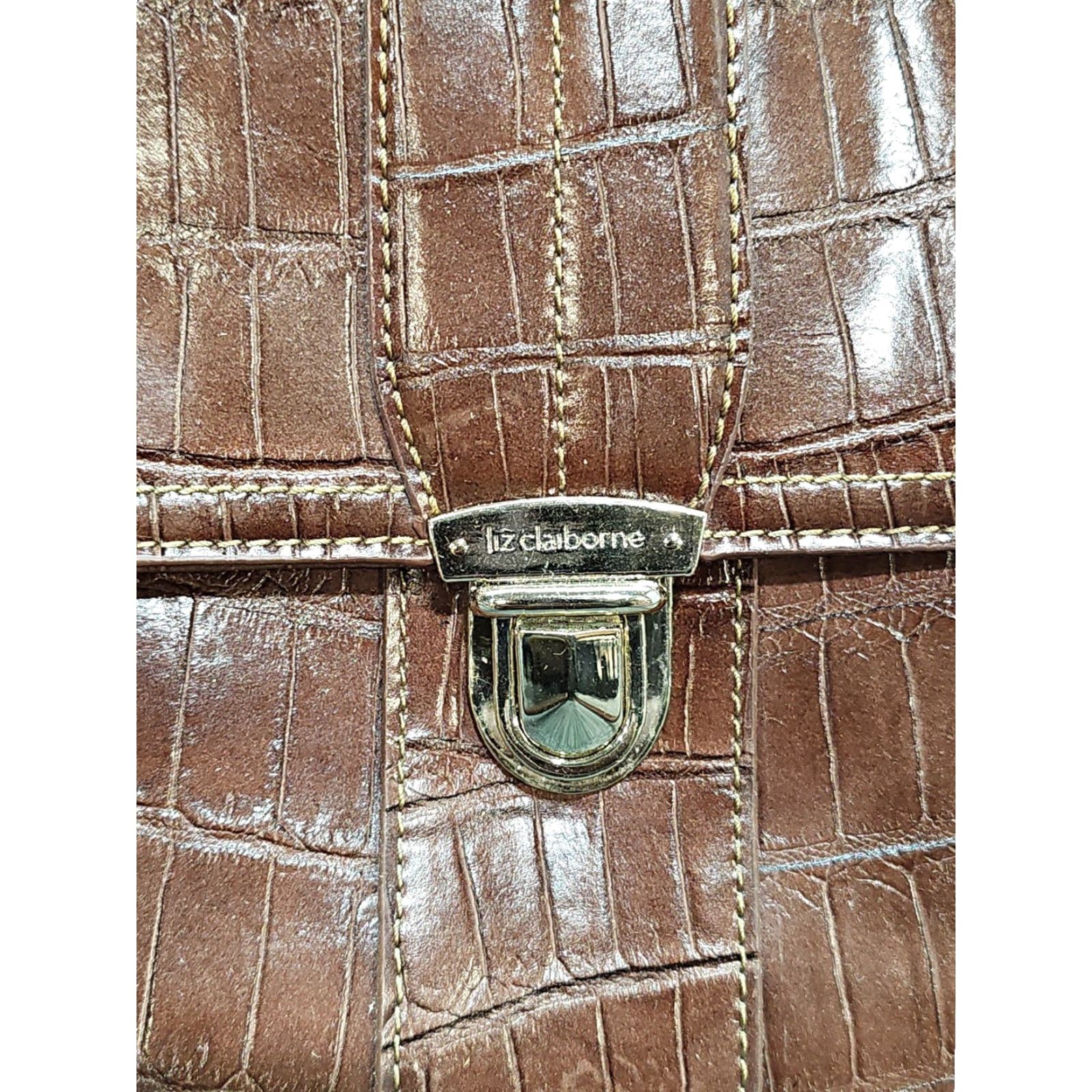 Liz Claiborne Liz Claiborne Hand Bag Purse Brown False Leather Print NWT 15"x8" Tote Bag Size ONE SIZE - 2 Thumbnail