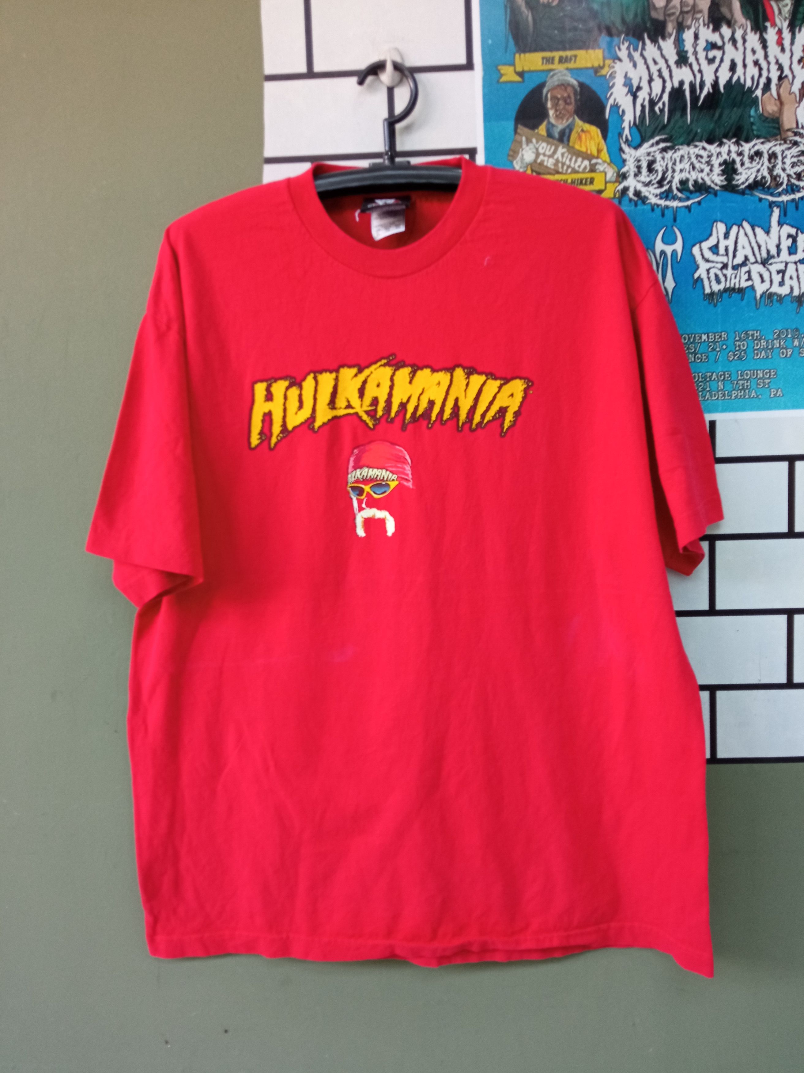 image of Made In USA x Vintage Hulkamania Hulk Hogan Wcw Wwf Wrestling Vintage T Shirt in Red (Size XL)