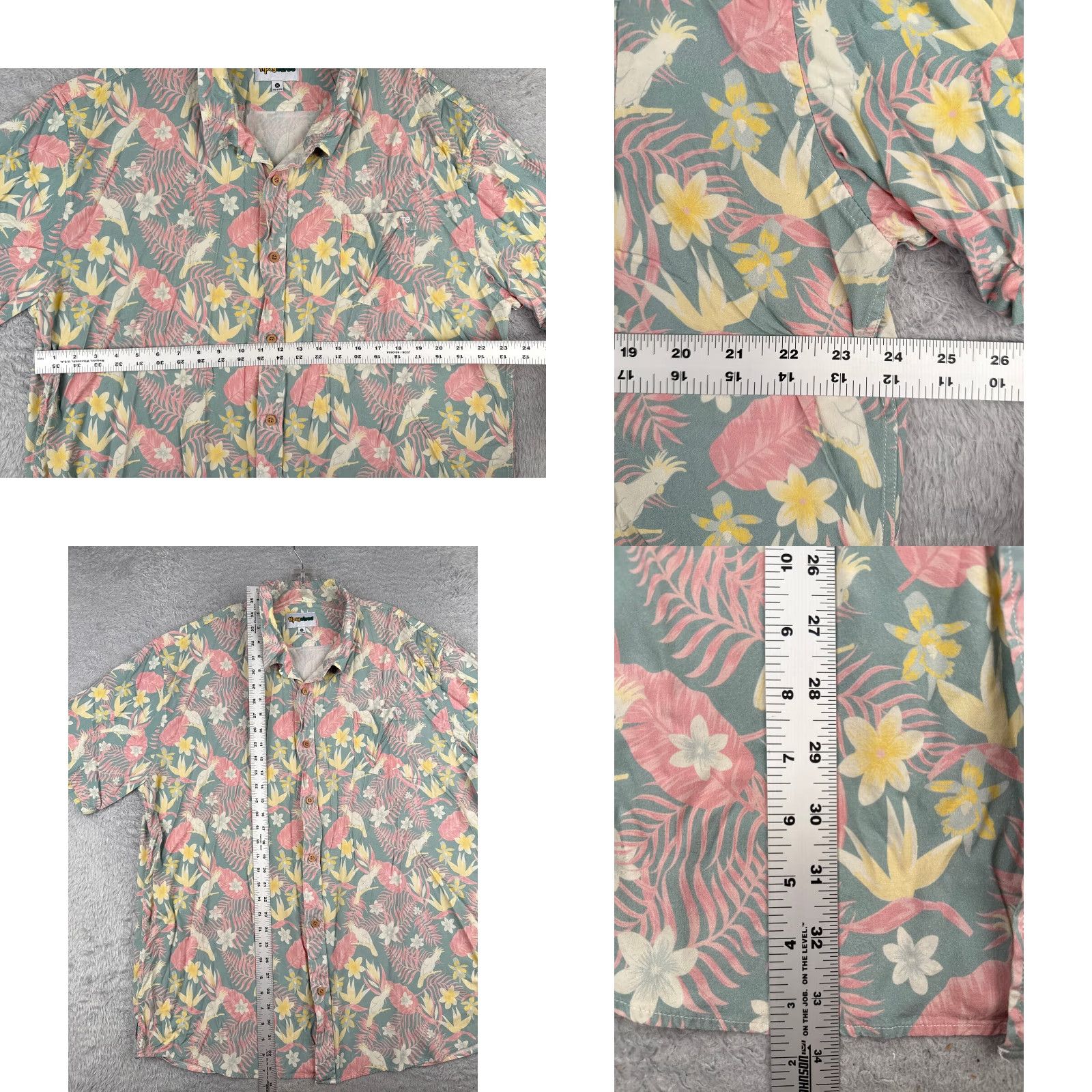 Vintage Tipsy Elves Shirt Men 3XL Floral Hawaiian Blue Grey Pink Button-Up Short Sleeve Beach Aloha Palm Mens Size US XXL / EU 58 / 5 - 8 Thumbnail