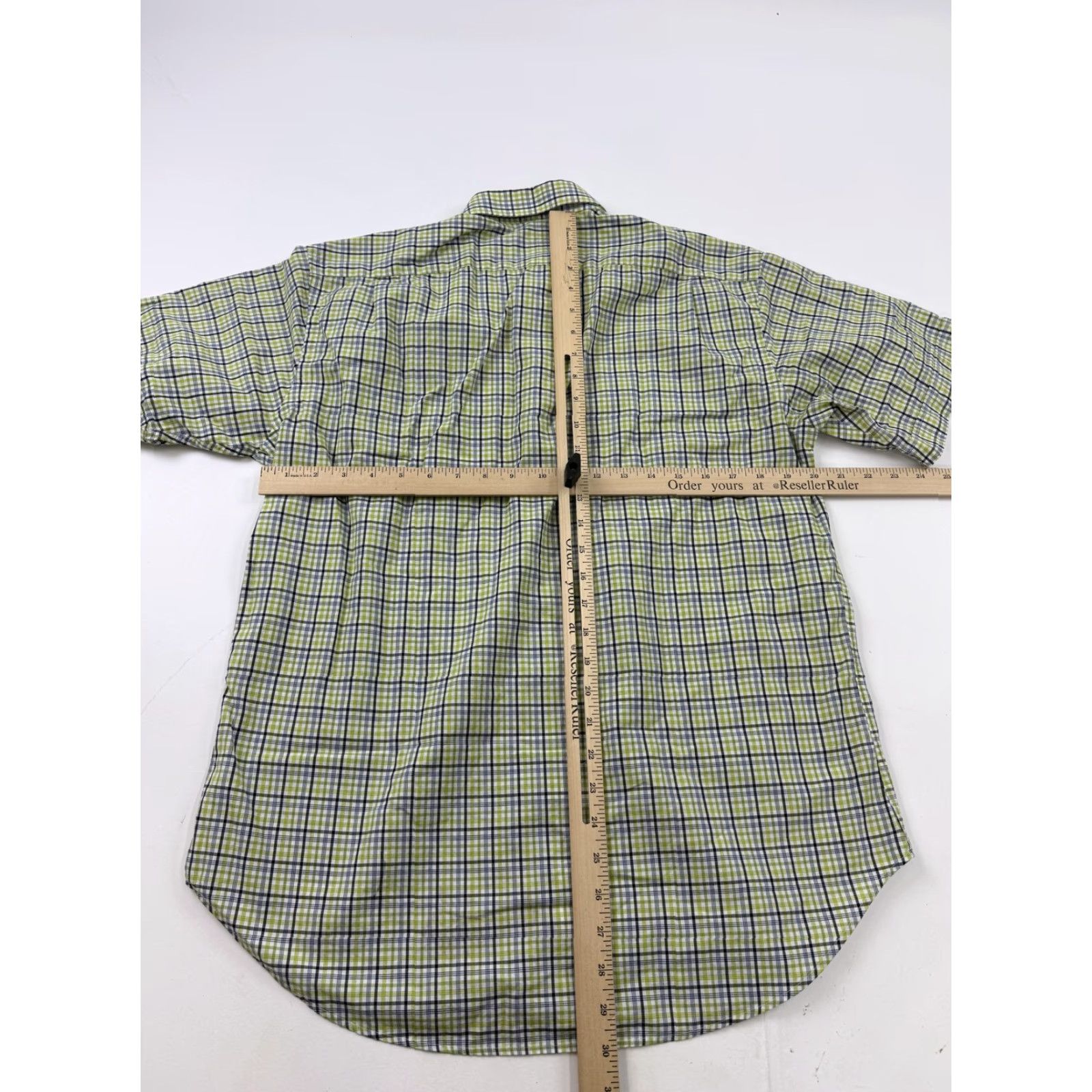 Neiman Marcus VINTAGE? No — (not vintage) Neiman Marcus Shirt Mens M Green Plaid Short Sleeve Button Front Casual Size US M / EU 48-50 / 2 - 6 Thumbnail