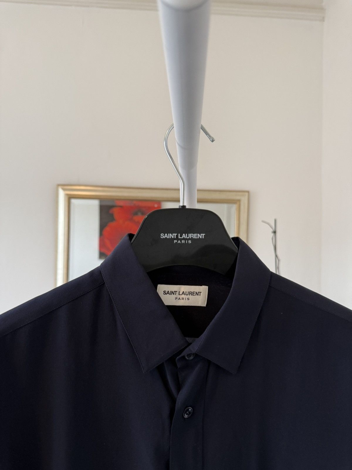 Hedi Slimane × Saint Laurent Paris FW14 Saint Laurent Silk Navy Plain Shirt Size US XL / EU 56 / 4 - 4 Thumbnail