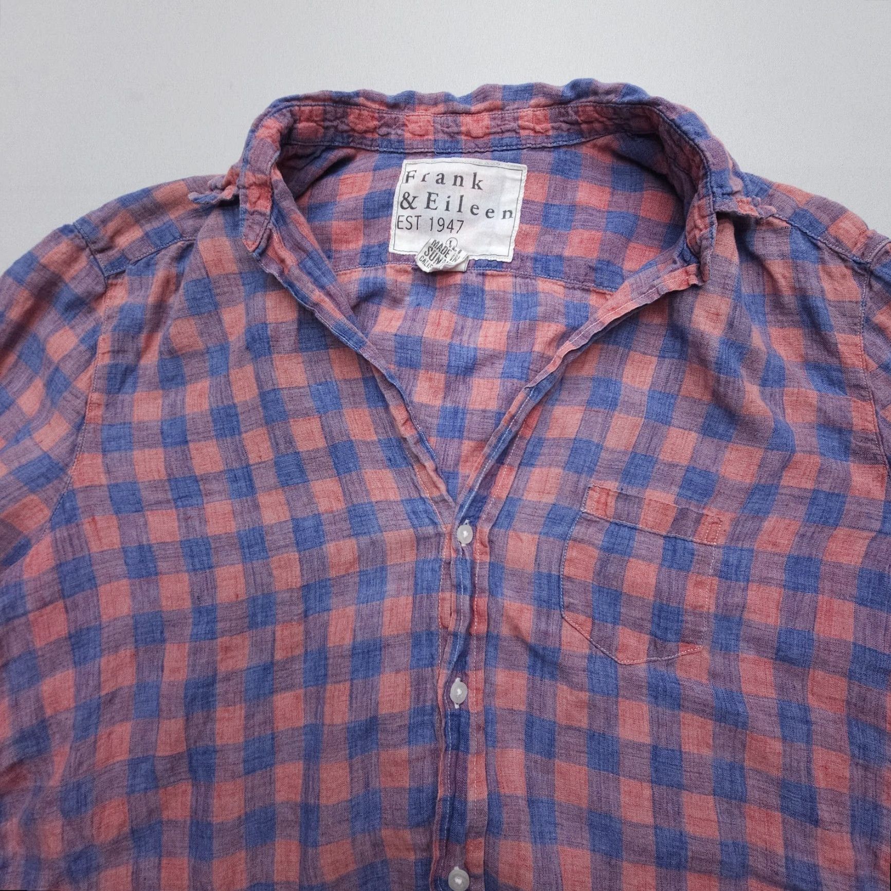 Frank & Eileen Frank & Eileen Shirt Casual Womens Button-Up Linen Check Coastal Lux Large Multicolor Breathable Lightweight Relaxed 90s? Size L / US 10 / IT 46 - 7 Thumbnail