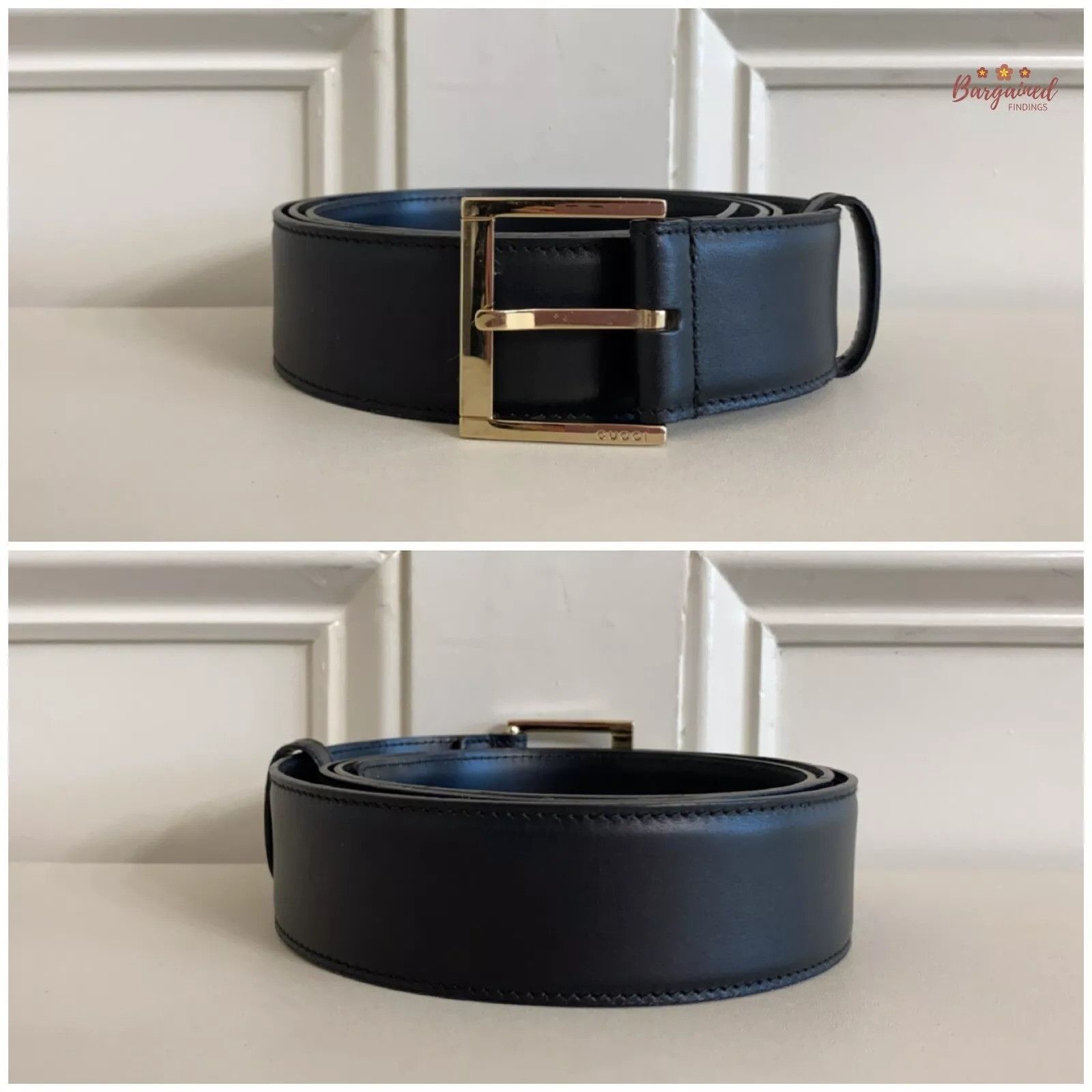 Gucci Gucci Black Smooth Calfskin Leather Gold Buckle Belt Size 42 - 9 Thumbnail