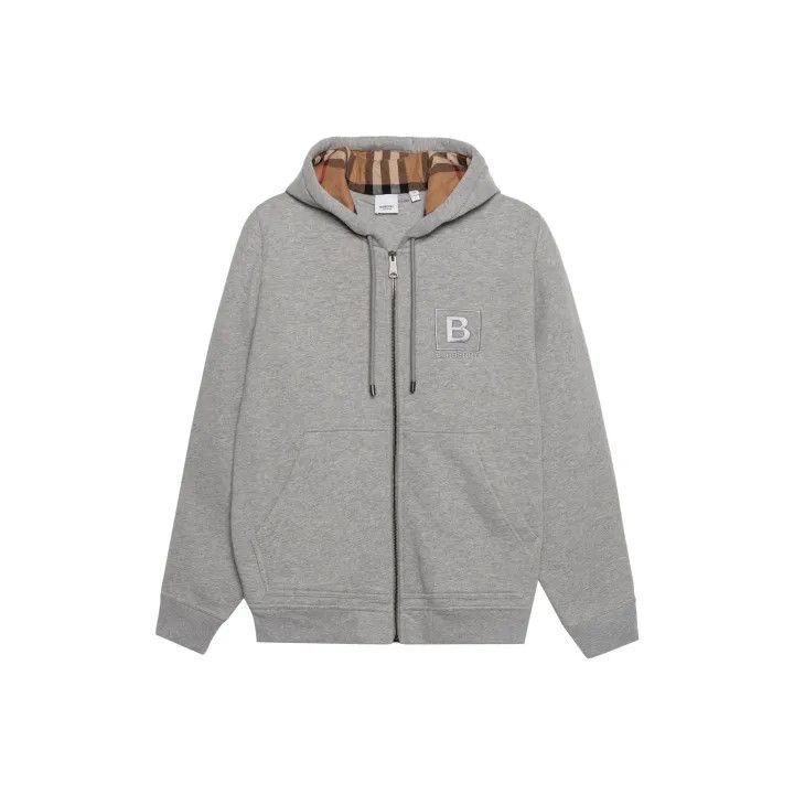 Burberry Burberry Logo Zip-Up Hoodie in Light Gray | Grailed