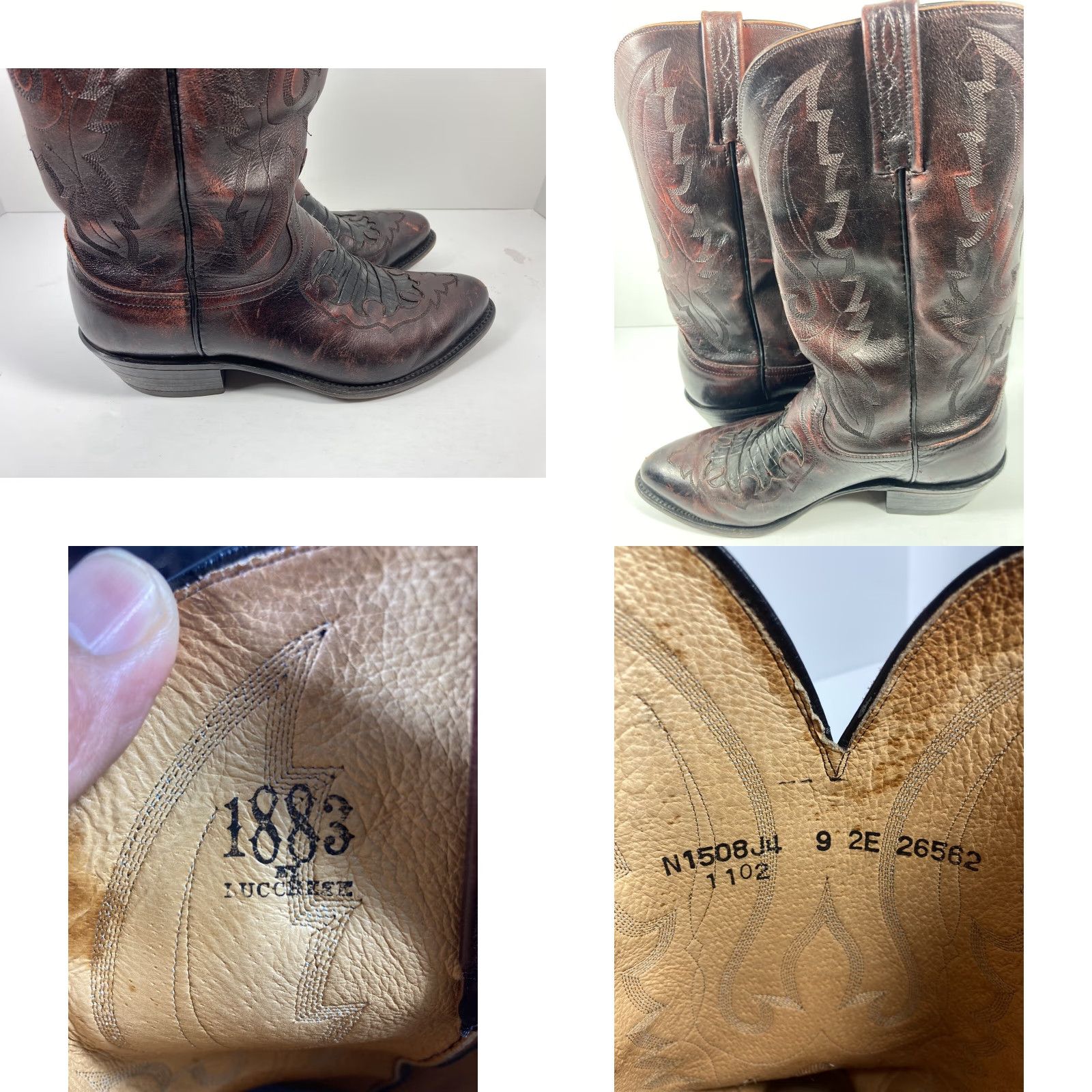 Vintage VINTAGE Lucchese Caiman Inlay Boots Men Size 9 EE Wide Black Cherry Leather N1508J4 VTG Size US 9 / EU 42 - 8 Thumbnail