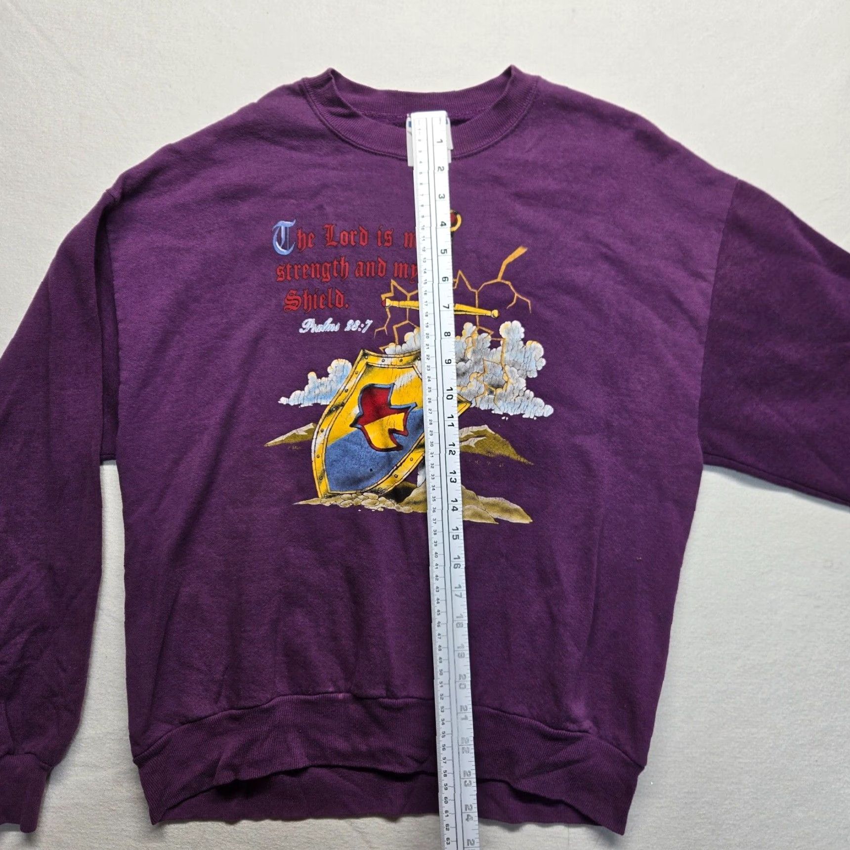 Jerzees VINTAGE JERZEES Purple Sweatshirt Psalm 28:7 Christ is My Strength Adult Large Mens Size US L / EU 52-54 / 3 - 6 Thumbnail
