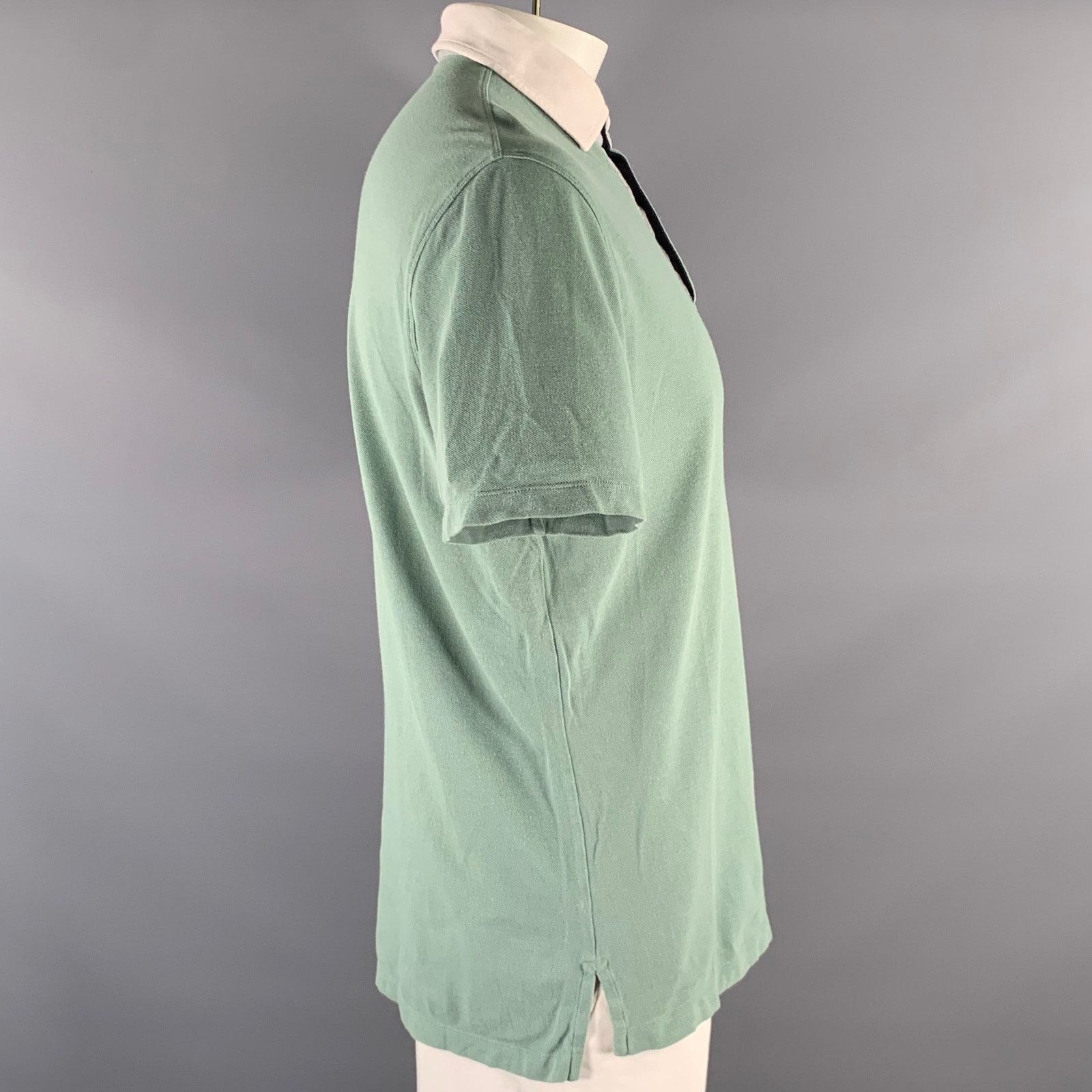 Brunello Cucinelli BRUNELLO CUCINELLI Green White Color Block Cotton Polo Size US L / EU 52-54 / 3 - 3 Thumbnail