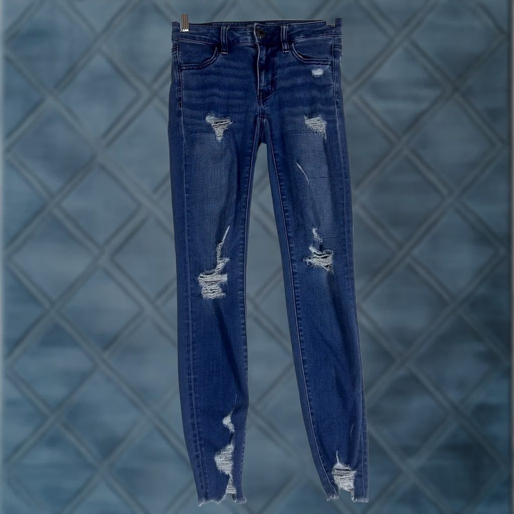 American Eagle Outfitters VINTAGE? American Eagle Jegging Jeans Womens 0 Slim Denim Distressed Raw Hem AEO Jeans Size 25" / US 0 / IT 36 - 1 Thumbnail