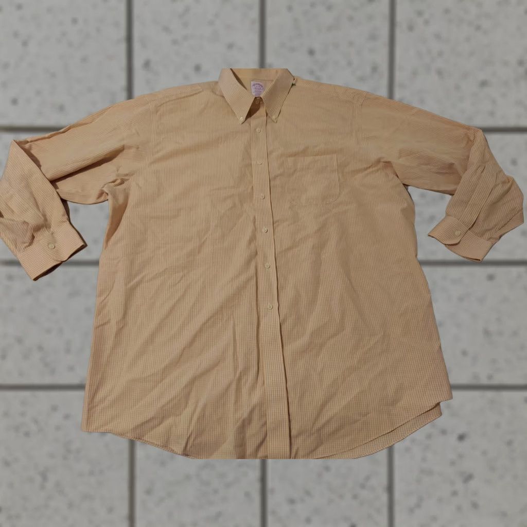 Brooks Brothers Mens Brooks Brothers Dress Shirt 18 34 Yellow Button Cotton Size 48R - 1 Thumbnail