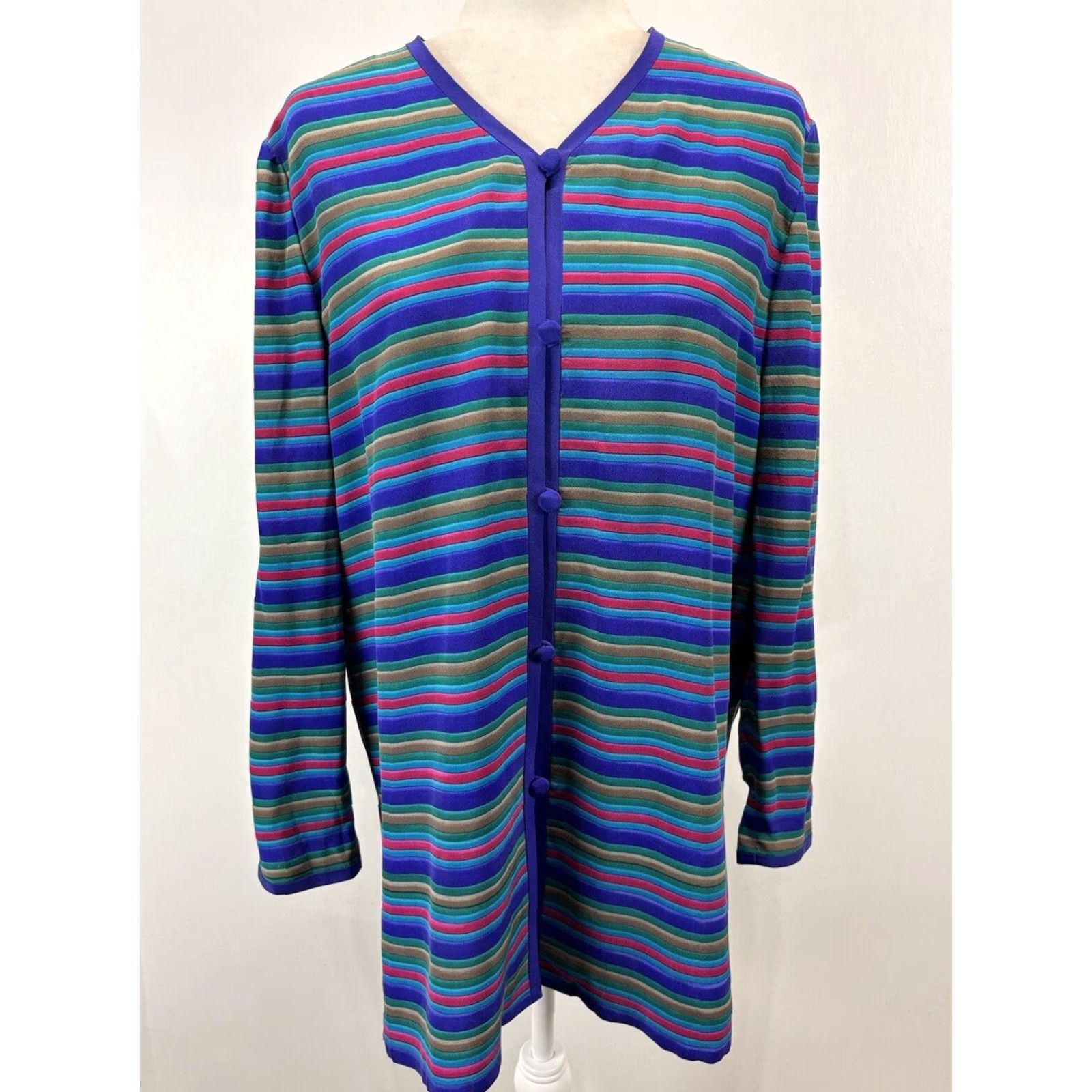 Adrianna Papell VINTAGE Adrianna Papell 2 Piece Outfit Set Women Size 8 Purple Striped Silk Tunic Knee Length Skirt Size 30" / US 8 / IT 44 - 2 Thumbnail