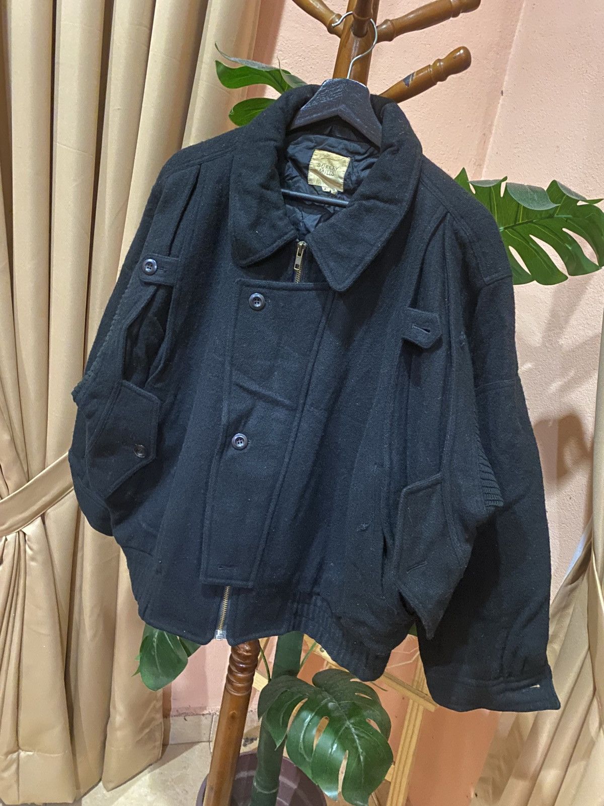 If Six Was Nine Vintage Burkey Mills Black Wool Bomber Military-Inspired Size US L / EU 52-54 / 3 - 2 Thumbnail