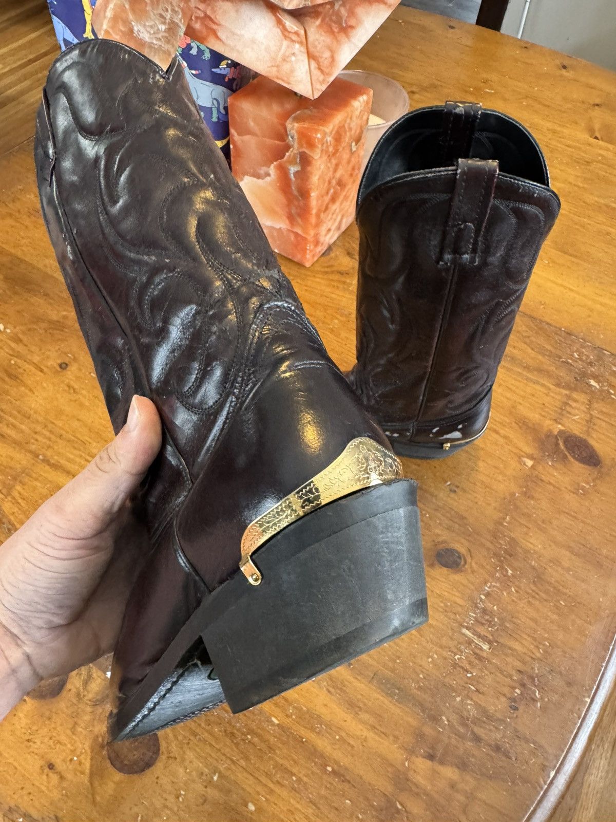Vintage Vintage Dark Red Cowboy Boots W/ Gold Metal Accents Size US 8 / EU 41 - 6 Thumbnail