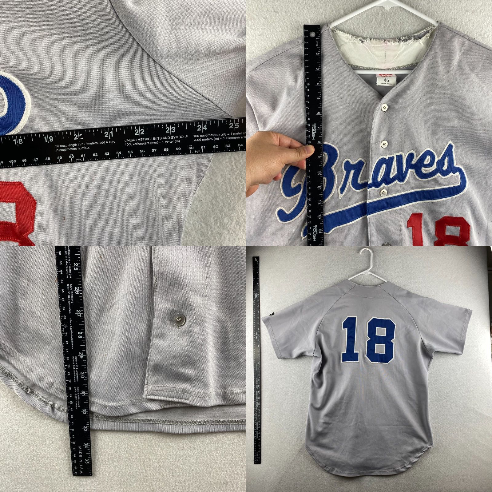 Wilson VINTAGE Wilson Braves Jersey Mens XL Gray #18 USA Made Casual Comfort Shirt Size US XL / EU 56 / 4 - 9 Thumbnail