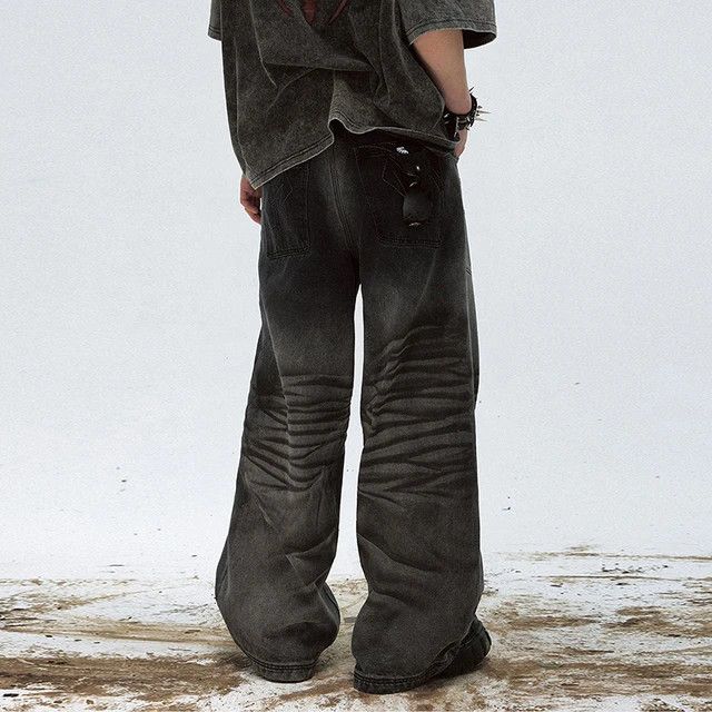 Japanese Brand Pleated Washed Worn-out Thickened Loose Jeans Size US 29 - 5 Thumbnail
