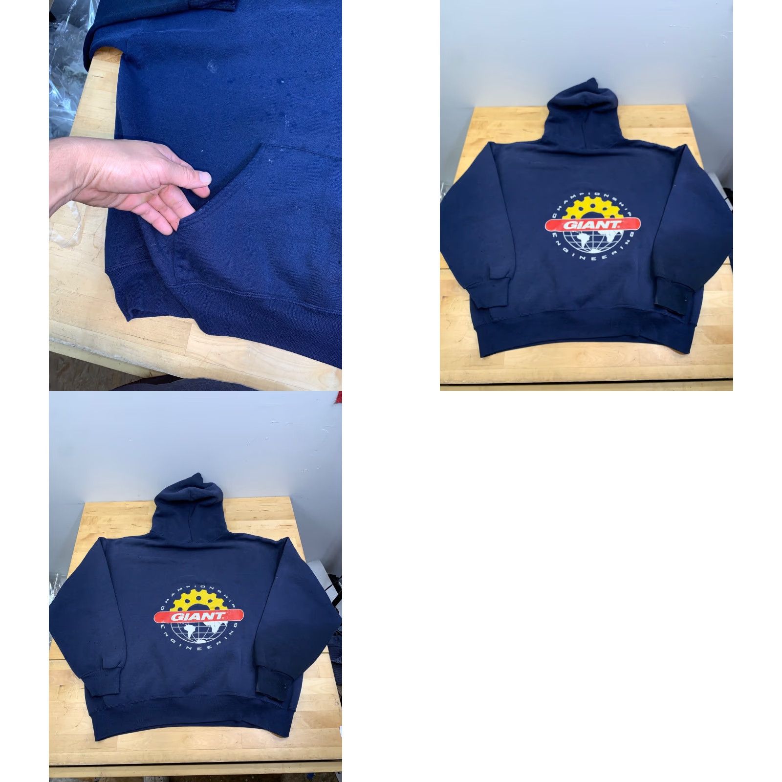 Jerzees VINTAGE Giant Bicycle Hoodie Men XL USA 90s Blue Distress Pullover 12898 Size US XL / EU 56 / 4 - 9 Thumbnail