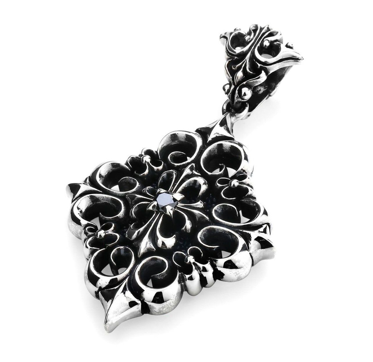 leather & treasure black diamond chrome pendant