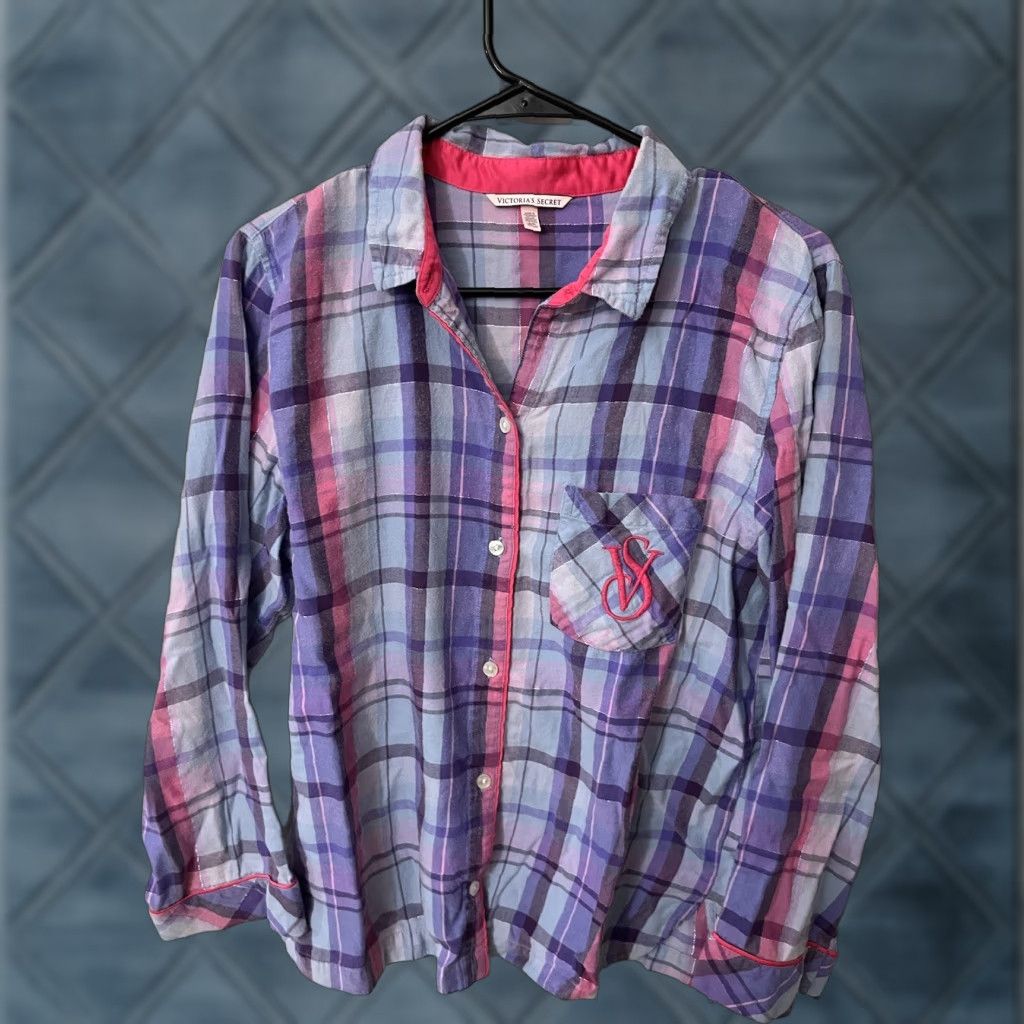 Victoria's Secret Victoria's Secret Pajama Top Women’s Sleepshirt Small Blue Plaid Long Sleeve Christmas Holiday Size S / US 4 / IT 40 - 1 Thumbnail