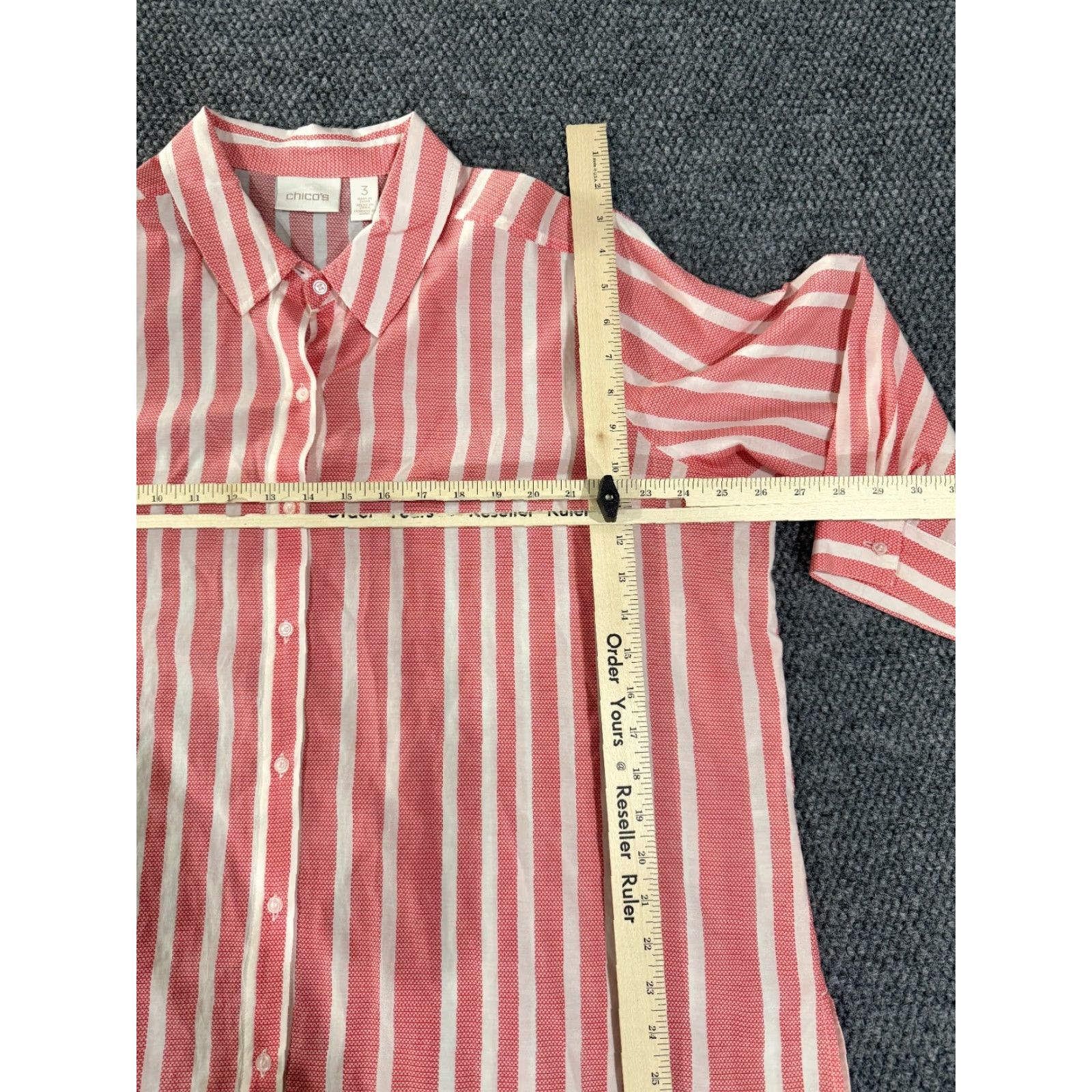 Vintage Chicos Blouse Shirt Womens 3 Red White Striped Long Sleeve Button Up Casual Silk Cotton Regular Size XS / US 0-2 / IT 36-38 - 4 Thumbnail