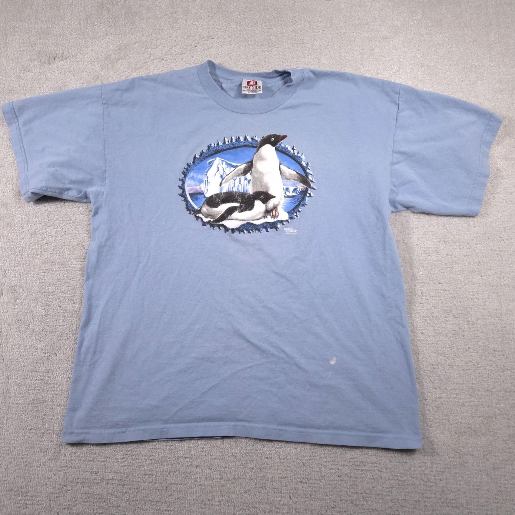 Vintage VINTAGE Bayside Shirt Mens 2XL Blue Penguin Look & Touch 2002 USA Graphic Tee 00s Crew Neck Short Sleeve Heavyweight Preshrunk Triangle of Penguins Size US XXL / EU 58 / 5 - 2 Thumbnail