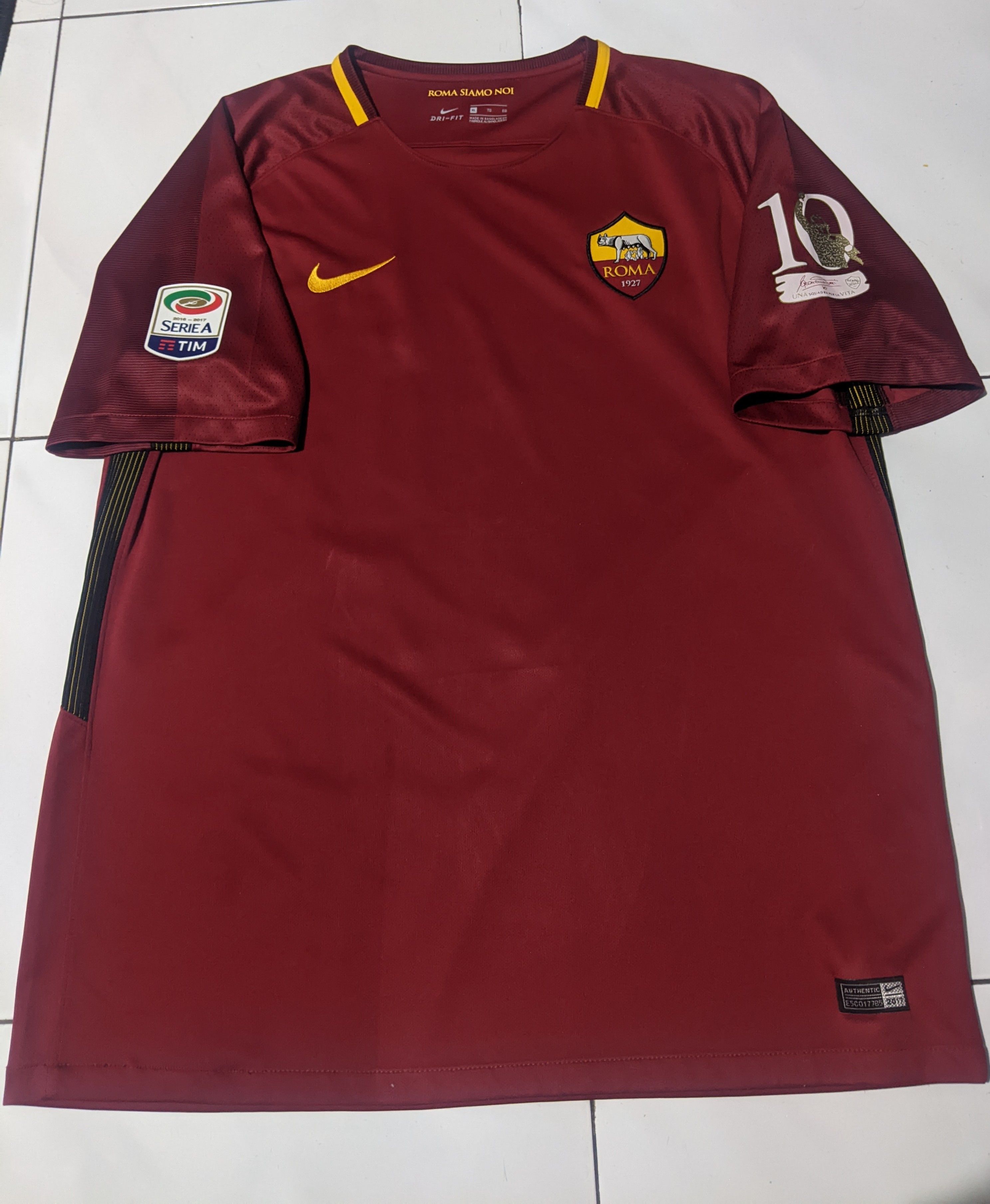 Nike AS Roma Last Match Totti 2017 Home Jersey Size US XL / EU 56 / 4 - 1 Thumbnail