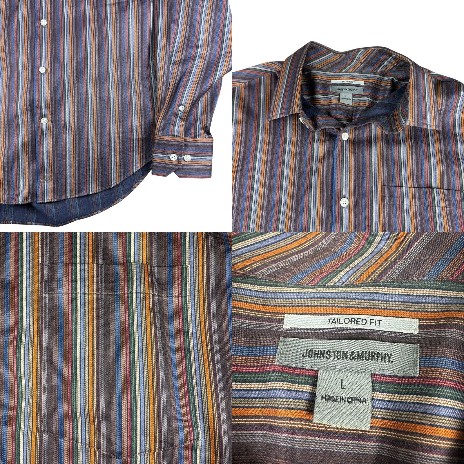 Johnston & Murphy Johnston & Murphy Shirt Men's Large Gingham Button Down Tailored Fit Flip Cuff Size US L / EU 52-54 / 3 - 9 Thumbnail