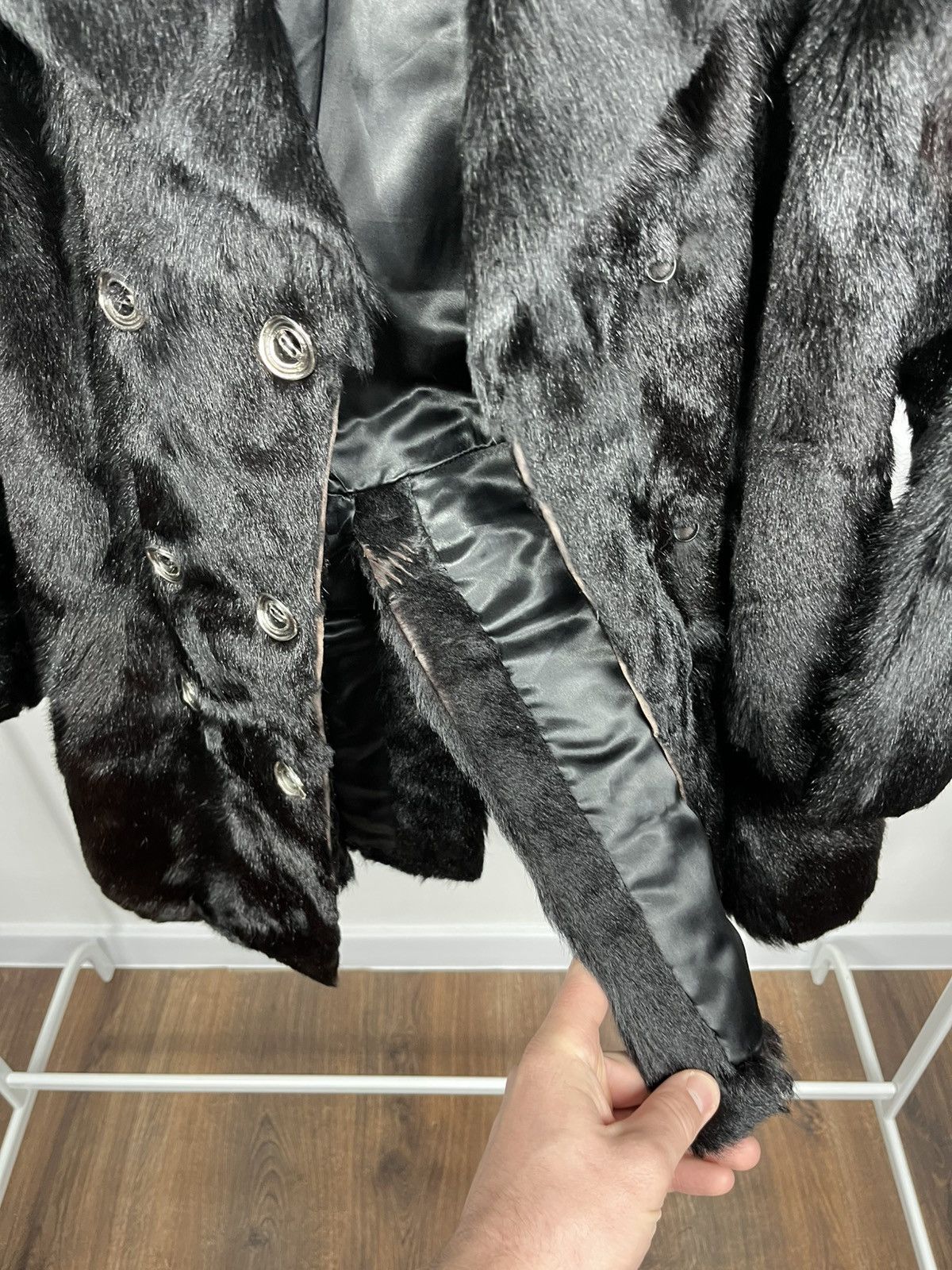 Other Vintage Black Real Fur Coat Multi Button Jacket Winter Size S / US 4 / IT 40 - 9 Thumbnail